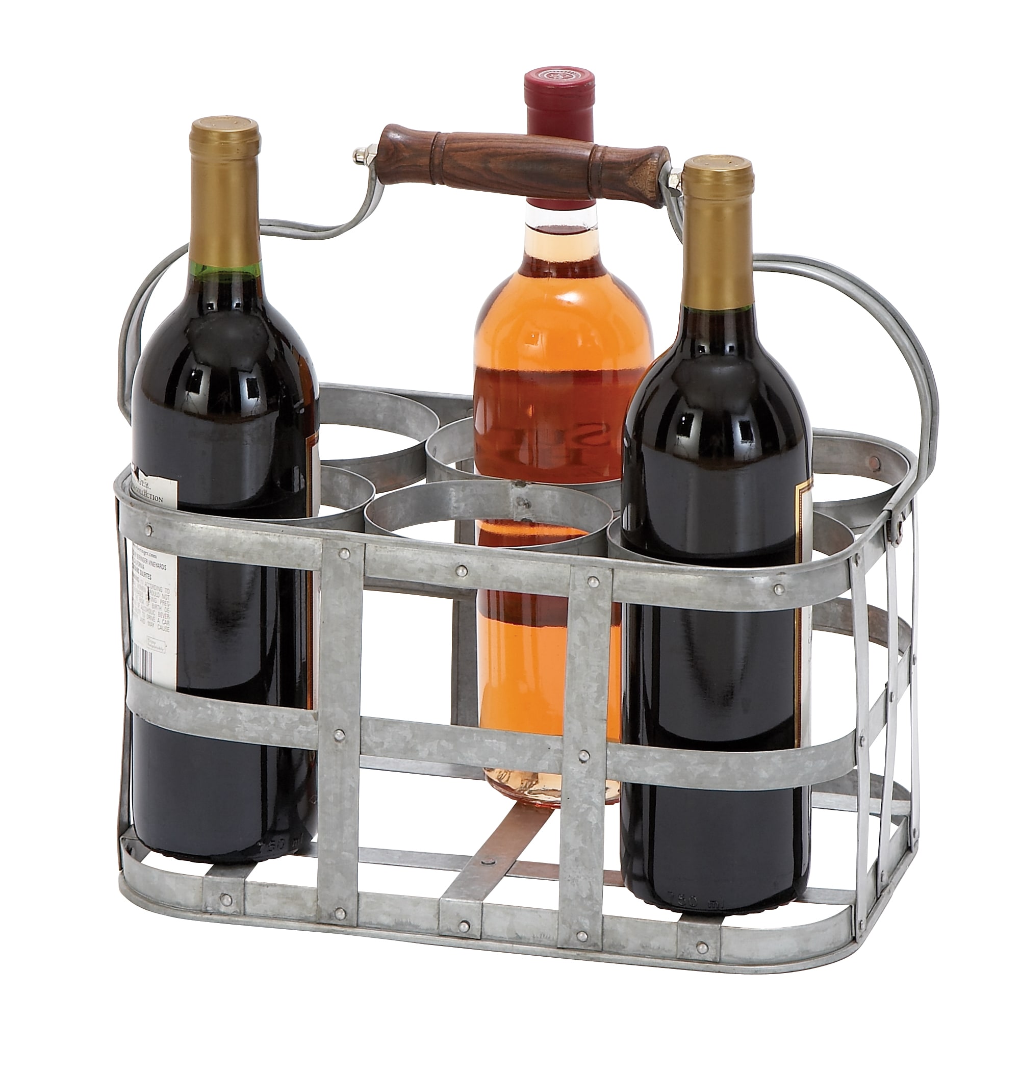 Benzara 6 Bottle Hammered Steel Gray Metal Wine Rack in the Wine