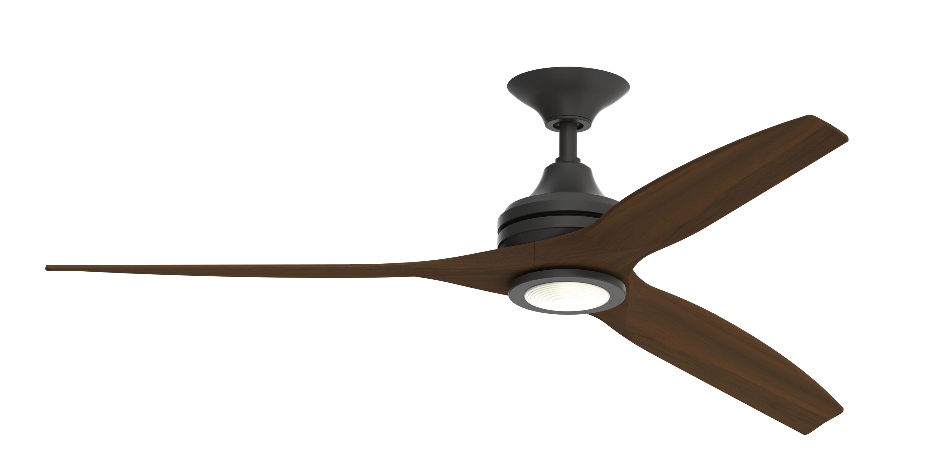 Fanimation FP6721BBL-60WK-LK Spitfire 60-in Integrated LED Outdoor Black with Whiskey Wood Blades Propeller Ceiling Fan With Light - Remote Included ( 3 -Blade )