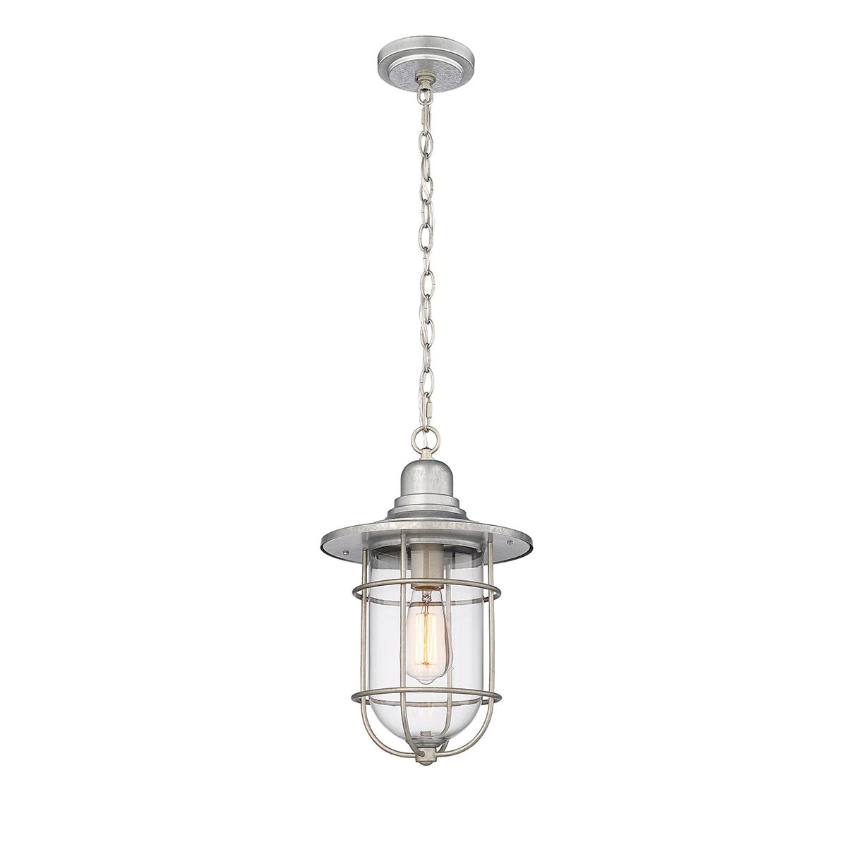 Galvanized Steel Glass Outdoor Hanging Lantern, 16" Height