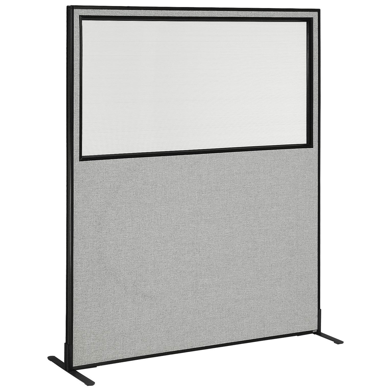 Global Industrial 694681WFGY 60-14-inW x 72-inH Freestanding Office Partition Panel with Partial Window Gray