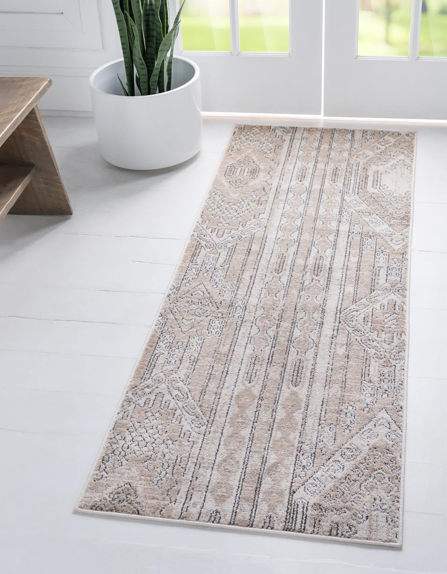 Unique Loom 3147145 Portland 2 x 6 (ft) Loomed Polypropylene Ivory Rectangular Indoor Stripe Runner rug