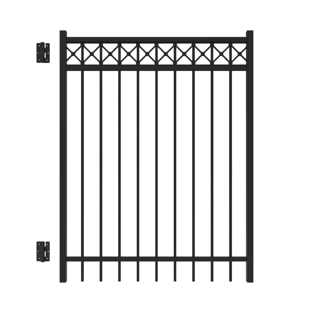 Freedom 73050583 Hampshire 5-ft H x 4-ft W Black Aluminum Decorative Walk-thru Spaced picket Fence gate