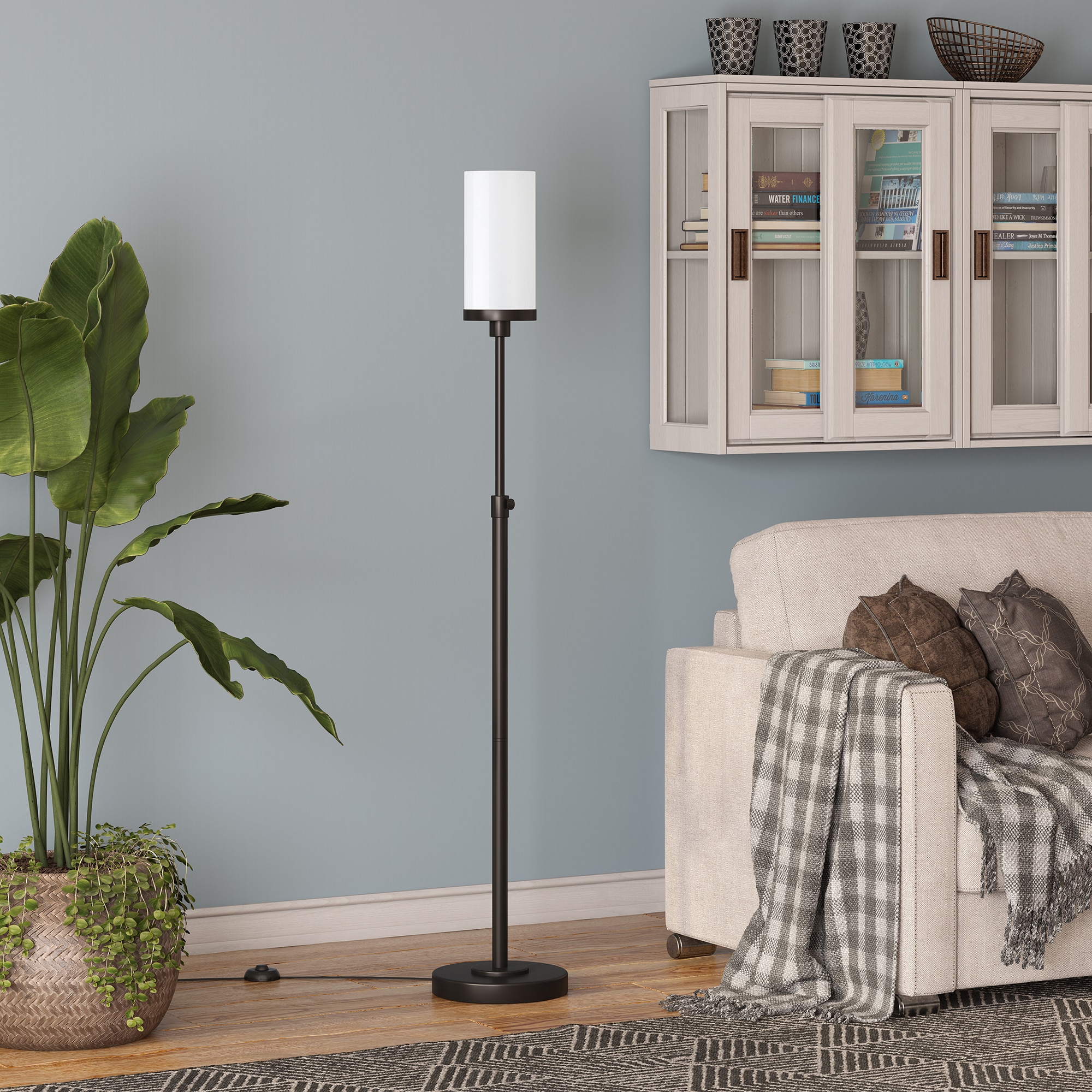 Hailey Home FL1083 Frieda 66-in Blackened Bronze Standard Floor Lamp with Glass Shade