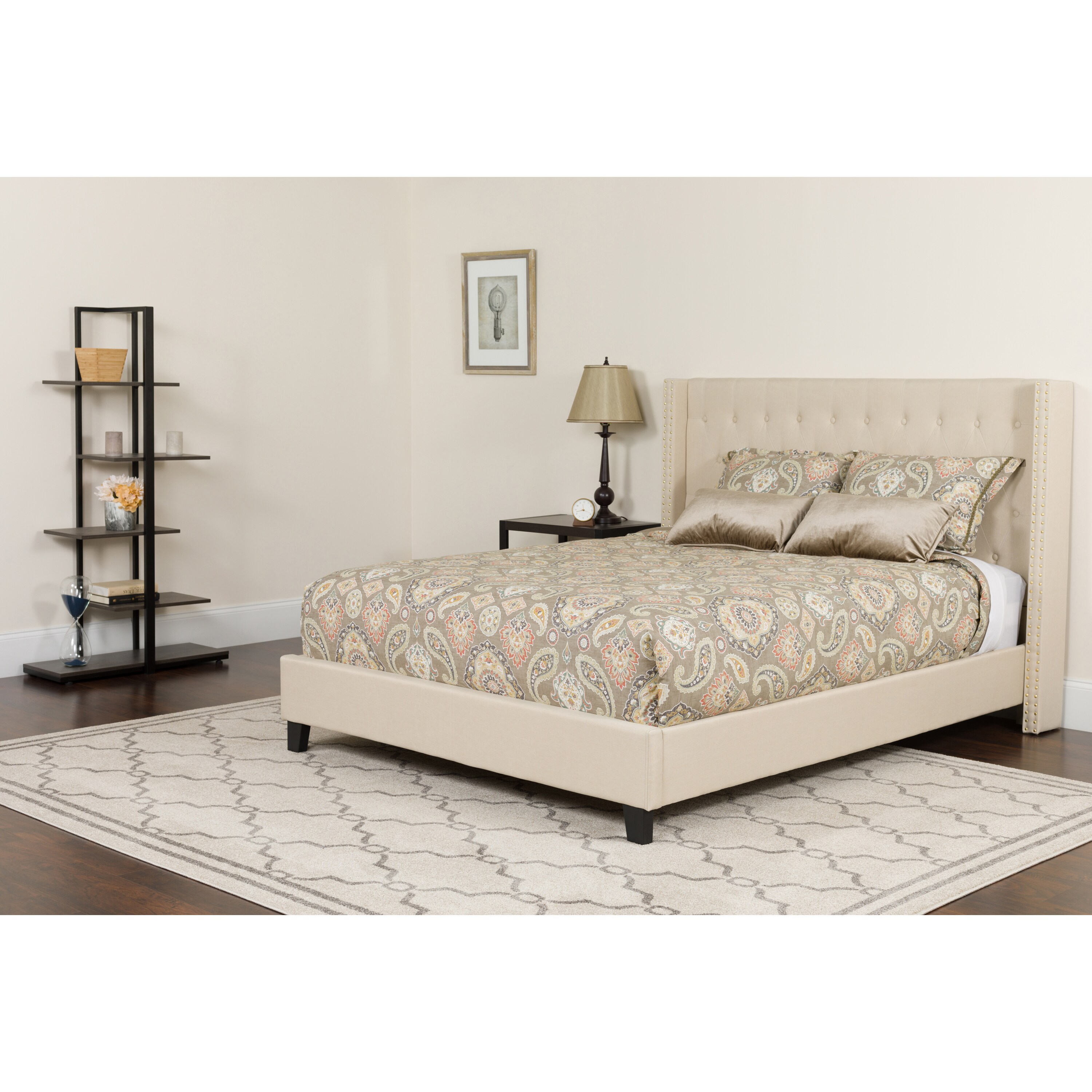 Flash Furniture 889142254690 Riverdale Beige Queen Upholstered Platform Bed