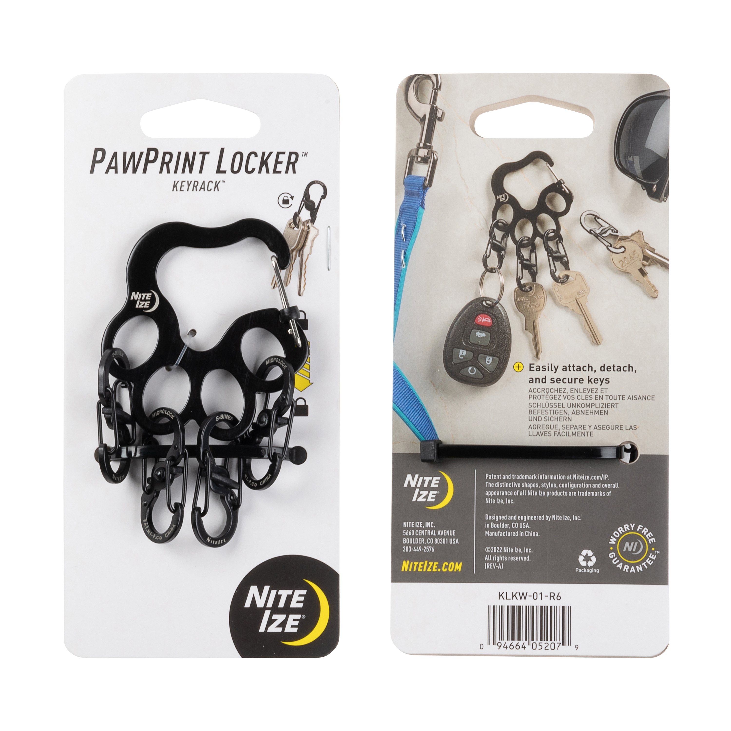 Nite Ize BigFoot Locker KeyRack Stainless Steel Keychain w/ 5 Locking  S-Carabiner Clips