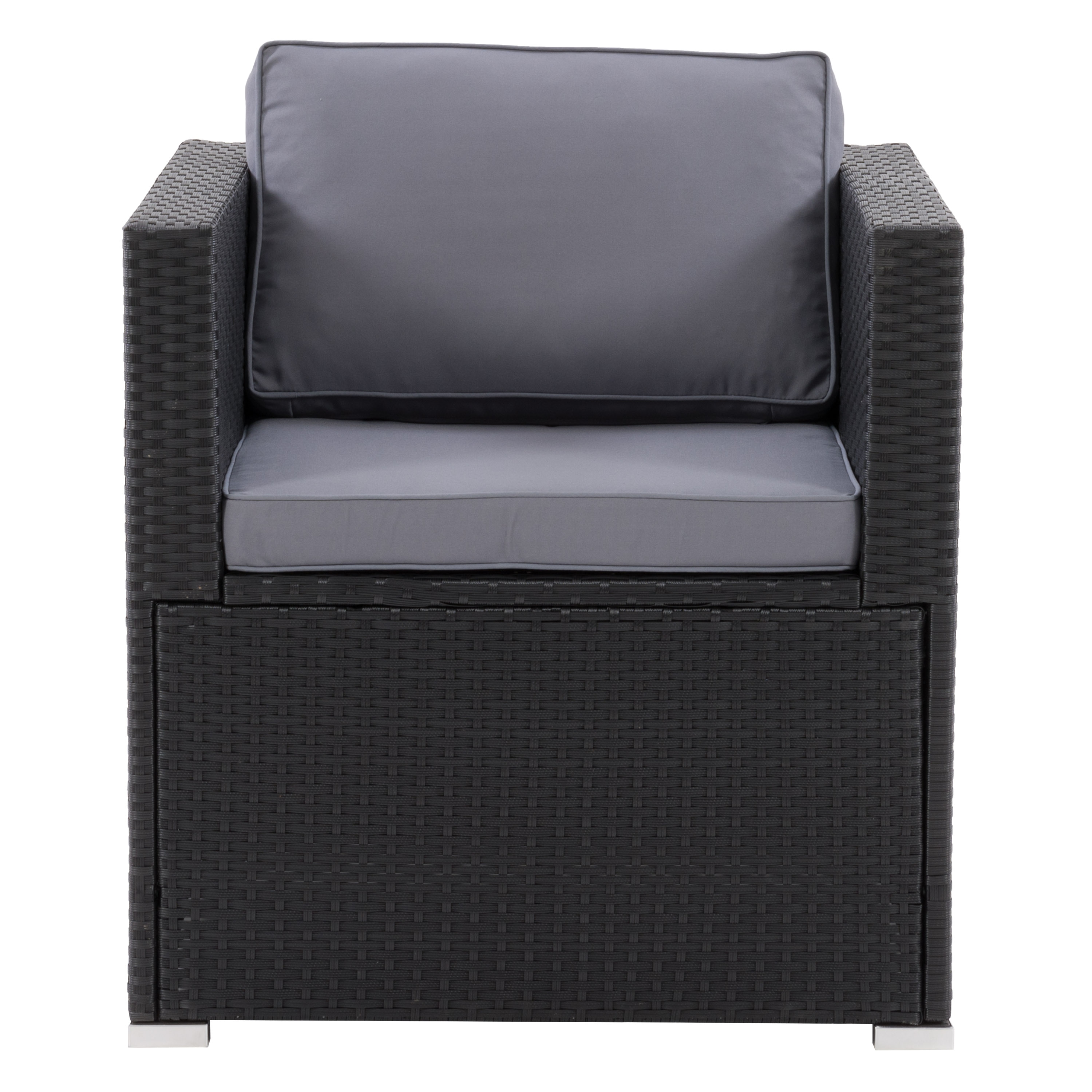 CorLiving PRK-400-C Parksville Rattan Black Steel Frame Stationary Conversation Chair with Gray Cushioned Seat