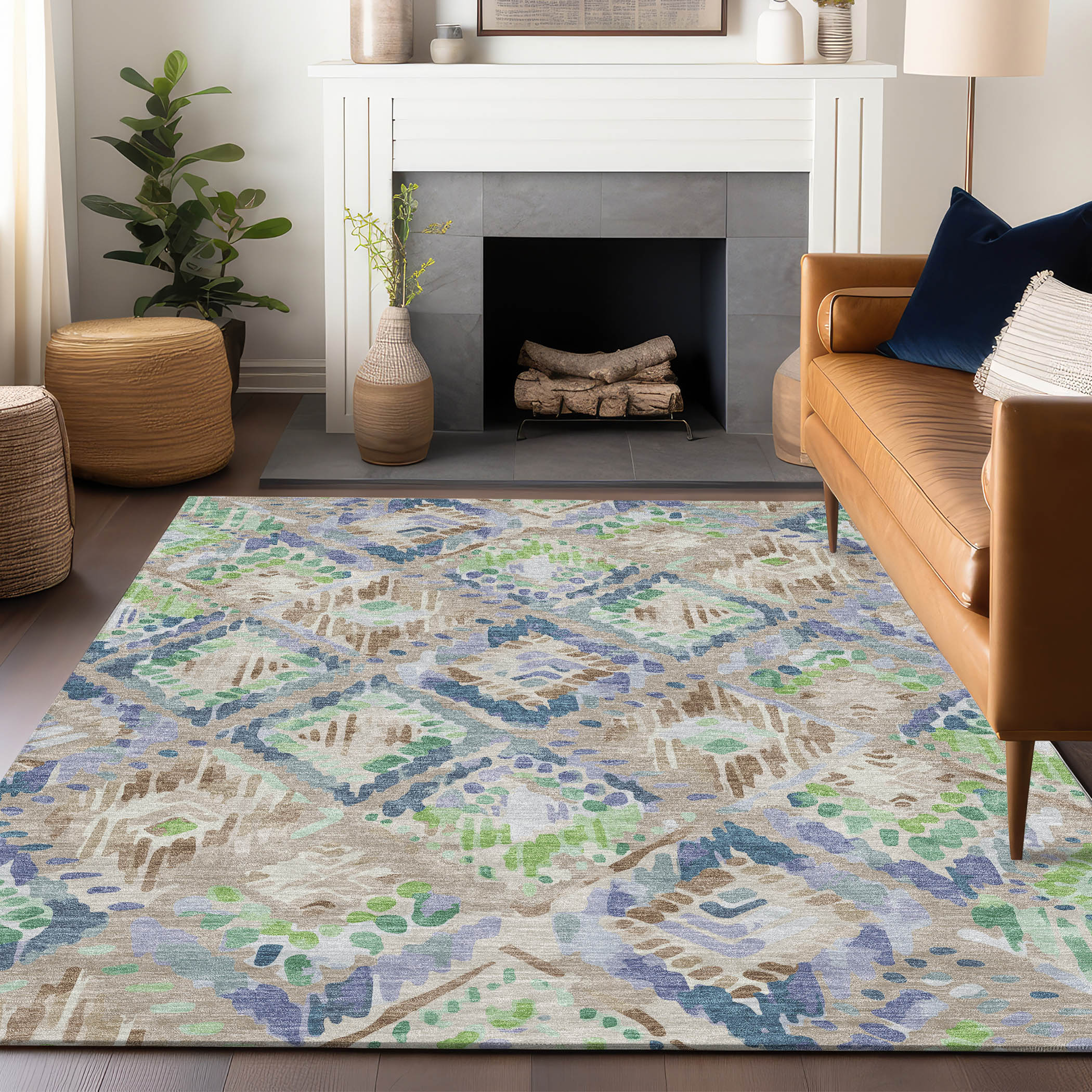 Addison Rugs ACN1326BG8X10 Chantille ACN1326BG 8 x 10 (ft) Polyester Beige Rectangular Indoor/Outdoor Geometric Machine washable Area rug