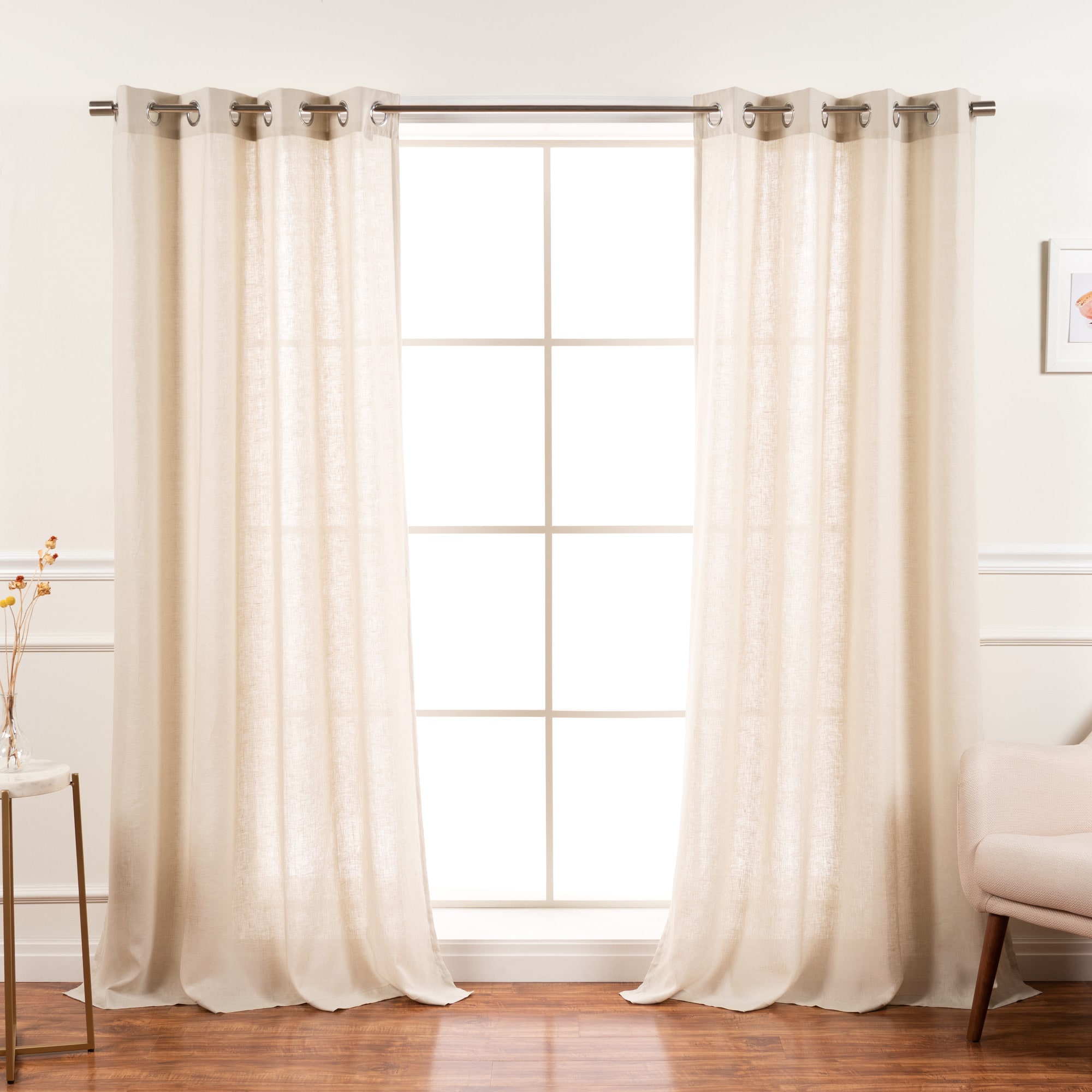 Best Home Fashion YK-03-GS-LN-96-NATUR 96-Inches Natural Semi-sheer Grommet Curtain panel pair