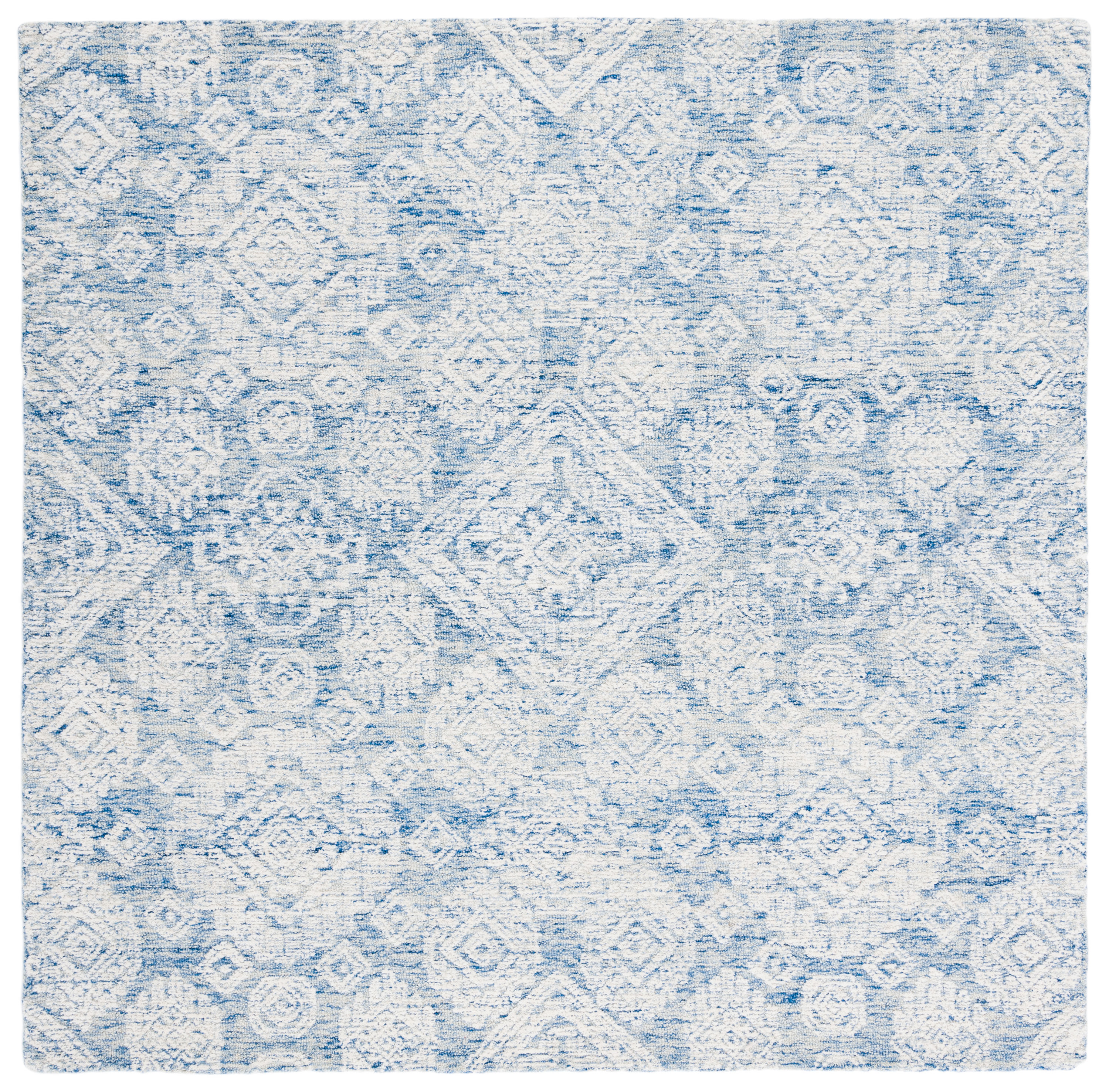 Handmade Blue Wool Square Tufted Area Rug