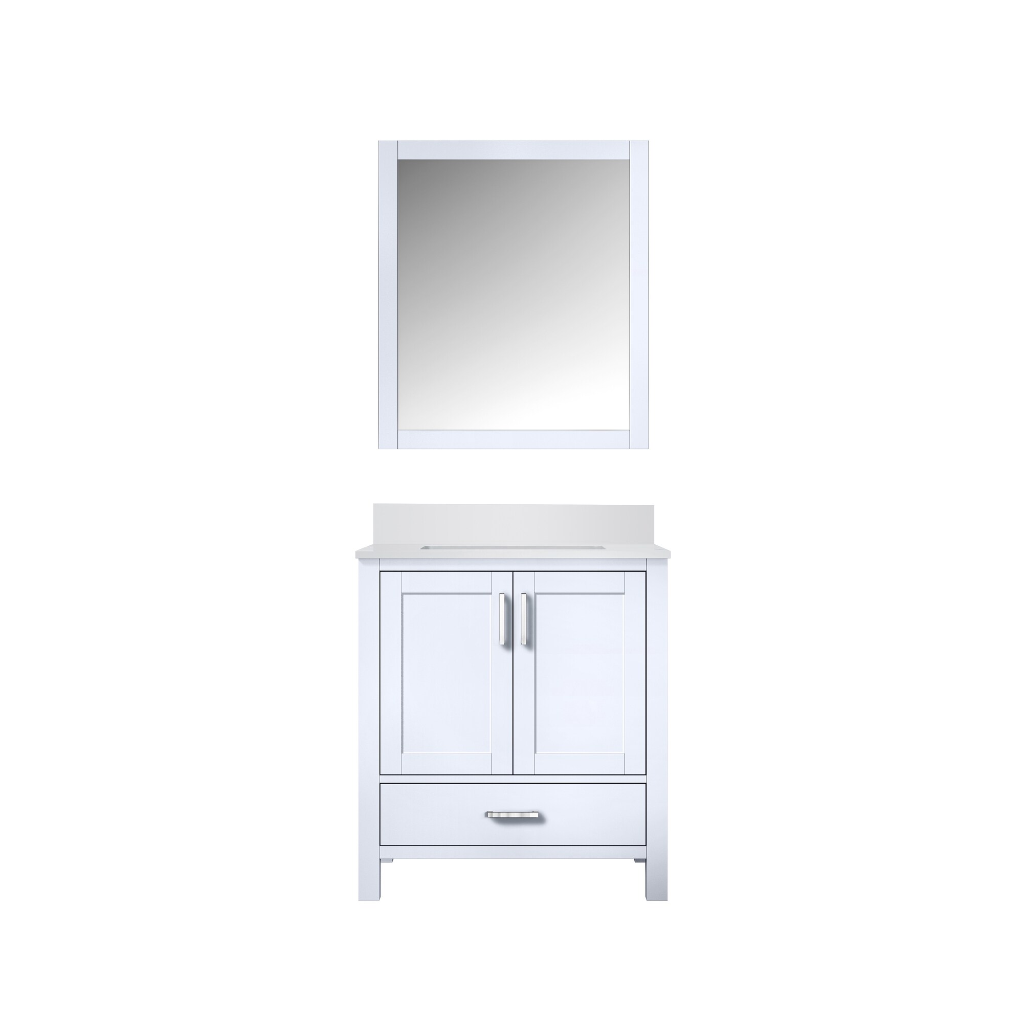 Lexora LVJ30SA310 Jacques 30-in White Undermount Single Sink Bathroom Vanity with White Cultured Marble Top (Mirror Included)
