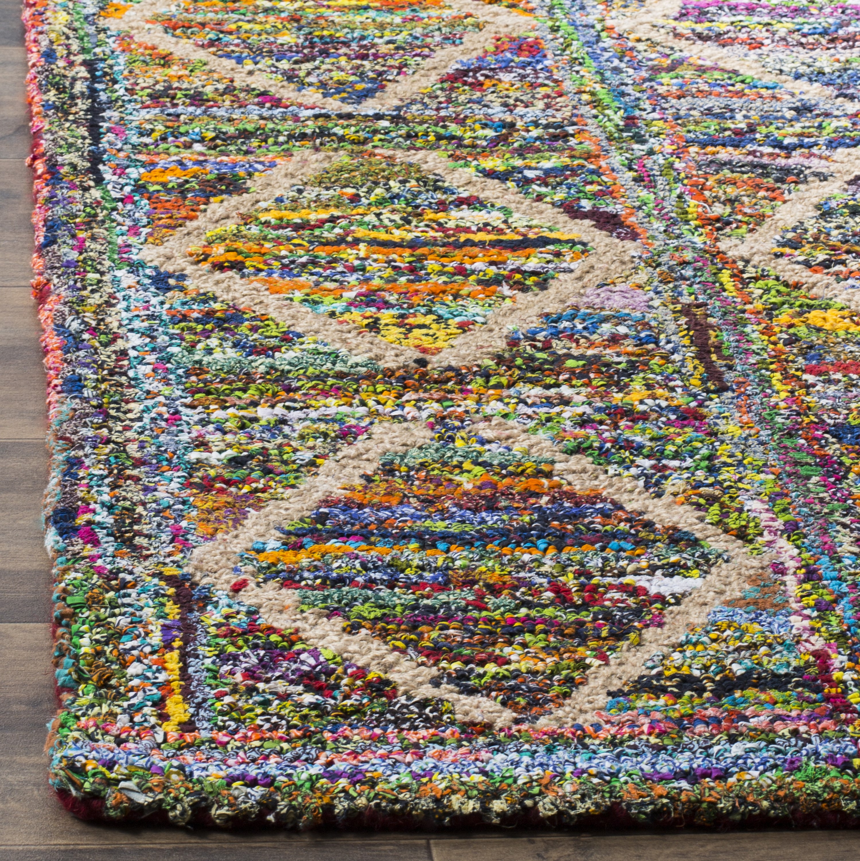 Handmade Multi-Color Wool and Cotton Tufted Rectangular Rug