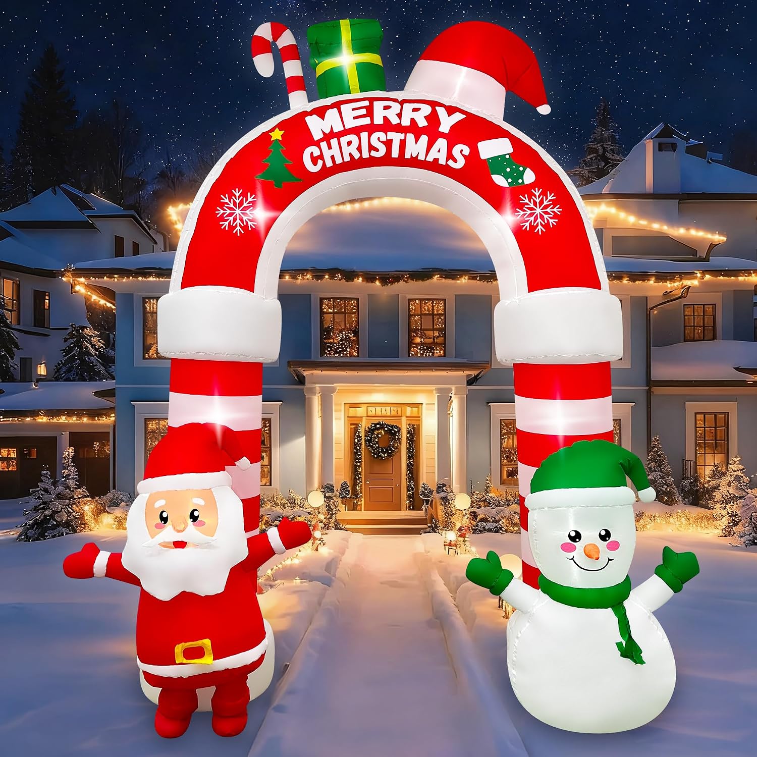 Seasonblow 10 ft Christmas Inflatable Santa and Snowman Archway with Built-In LED Lights and Built-In Fan for Lawn Yard Garden Indoor Outdoor Holiday Decor