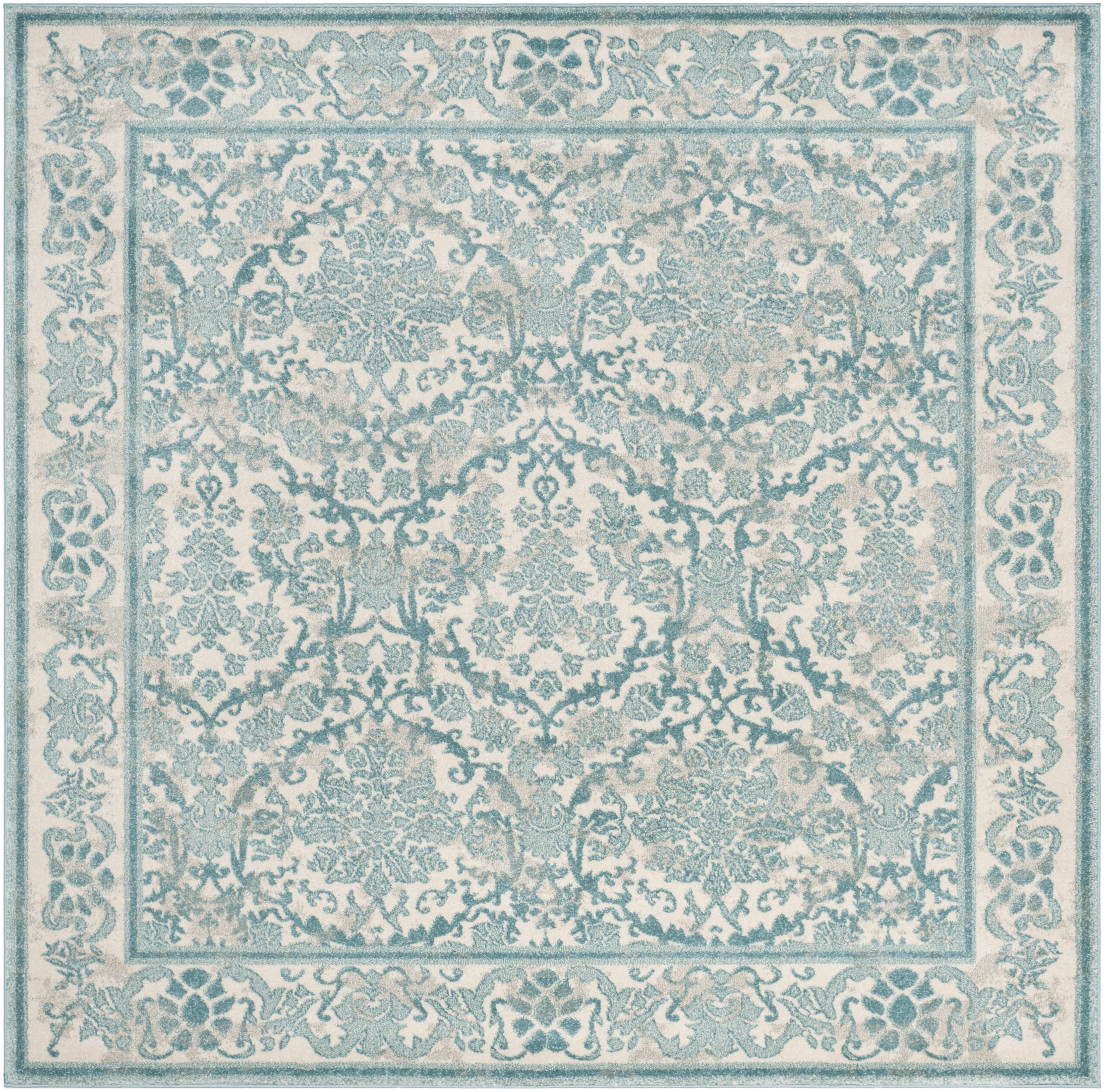 Safavieh EVK242C-7SQ Evoke Penny 7 x 7 (ft) Loomed Synthetic Ivory/Light Blue Square Indoor Floral/Botanical French Country Area rug