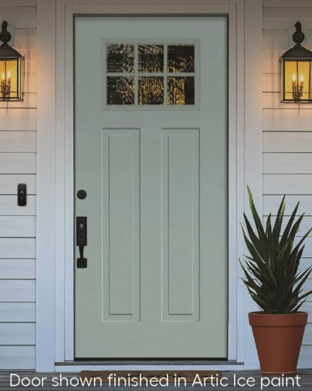 RELIABILT 10172505 Entry Door 36-in x 80-in x 4-9/16-in Steel Craftsman Right-hand inswing Artic Ice Painted Prehung Front Door with Brickmould Insulating core