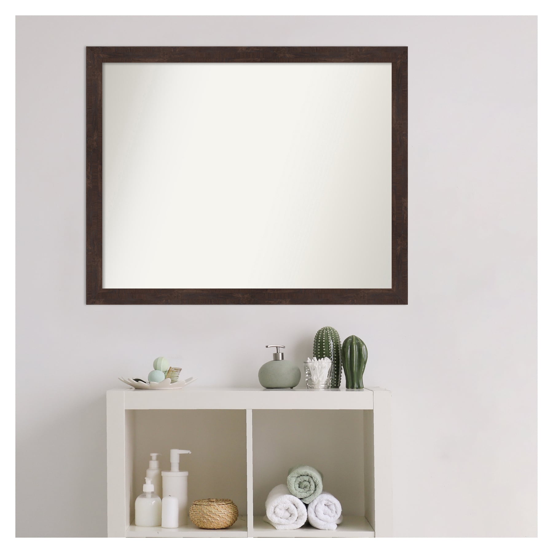 Fresco Dark Walnut Wood Rectangular Bathroom Vanity Mirror