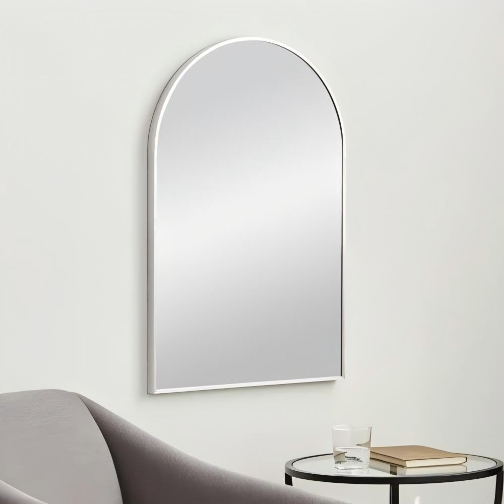 WELLFOR GLEM-67533 Bath Mirror 20-in x 30-in Framed Arch Bathroom Vanity Mirror ( Brushed Nickel )