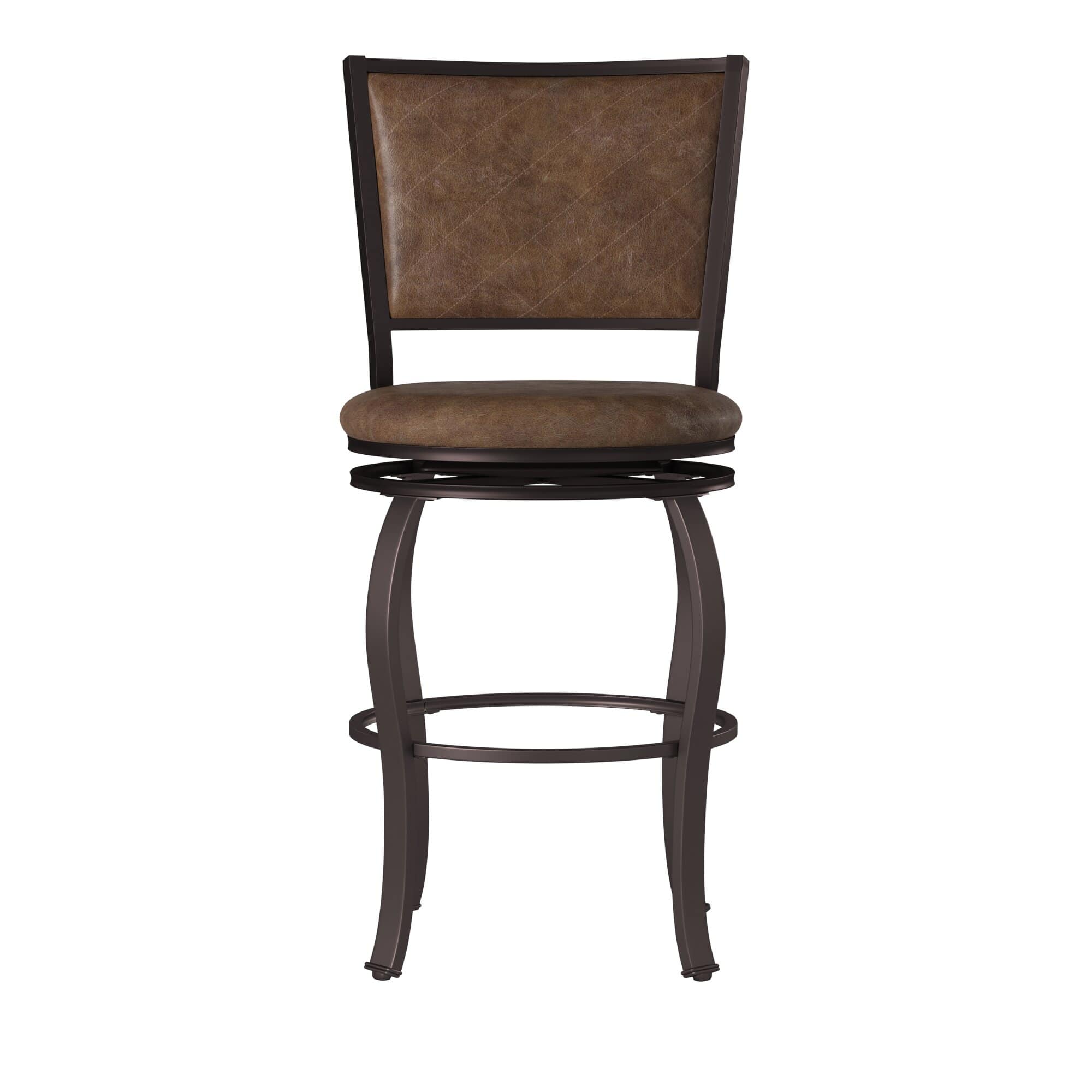 Powell PLWS123 Brown 30-in H Bar height Upholstered Swivel Metal Bar Stool with Back