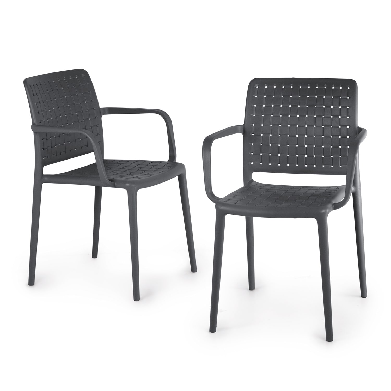 World Rug Gallery FK8052ANTRAC2 SeriesW1 Set of 2 Stackable Anthracite Resin Frame Stationary Dining Chair with Solid Seat