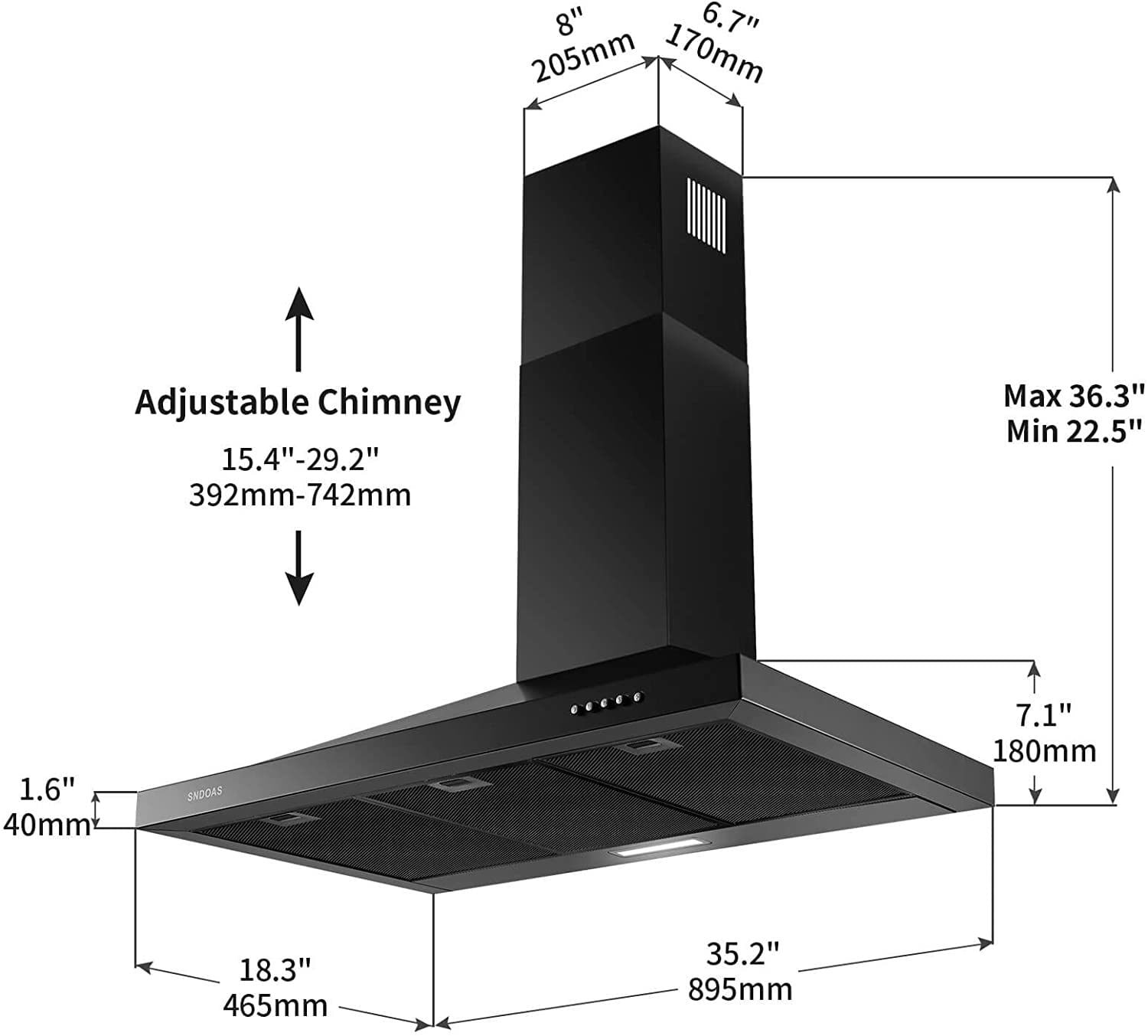 Maocao Hoom 36-in Convertible 450-CFM Black Wall-Mounted Range Hood ...