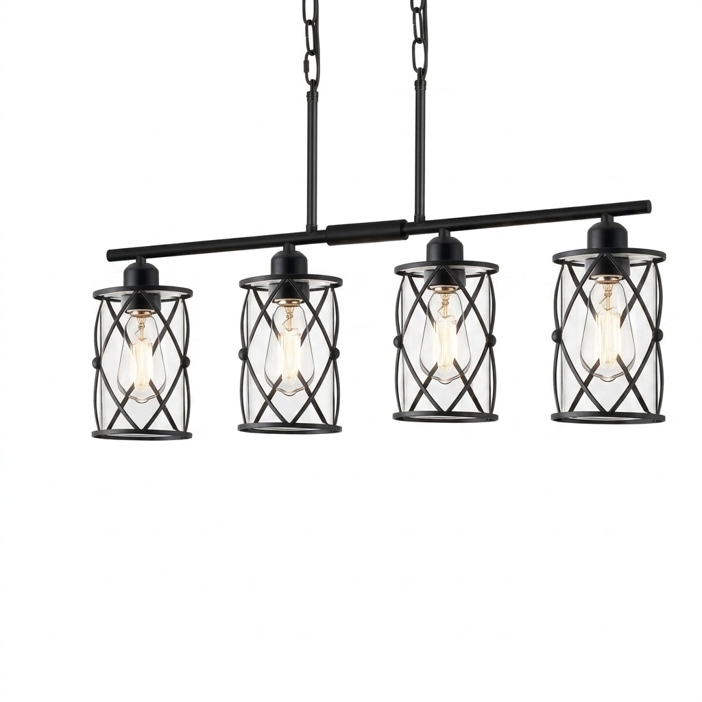 Aoibox  4 Light Black Linear Kitchen Island Chandelier with Clear Glass and Adjustable Chain Farmhouse Style
