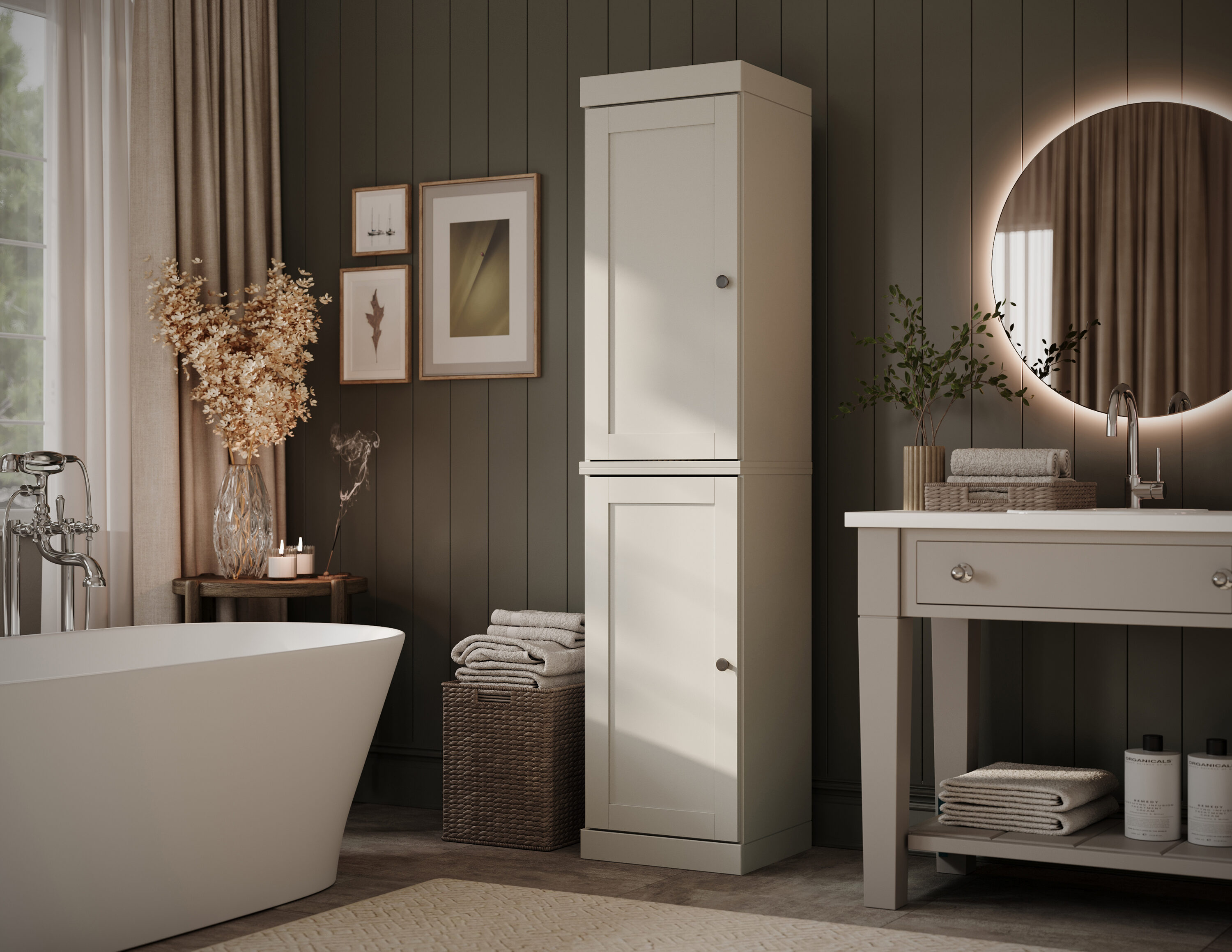 Palace Imports Solid Wood Tall Modular Narrow Shaker Bathroom Linen Laundry Room Storage Cabinet