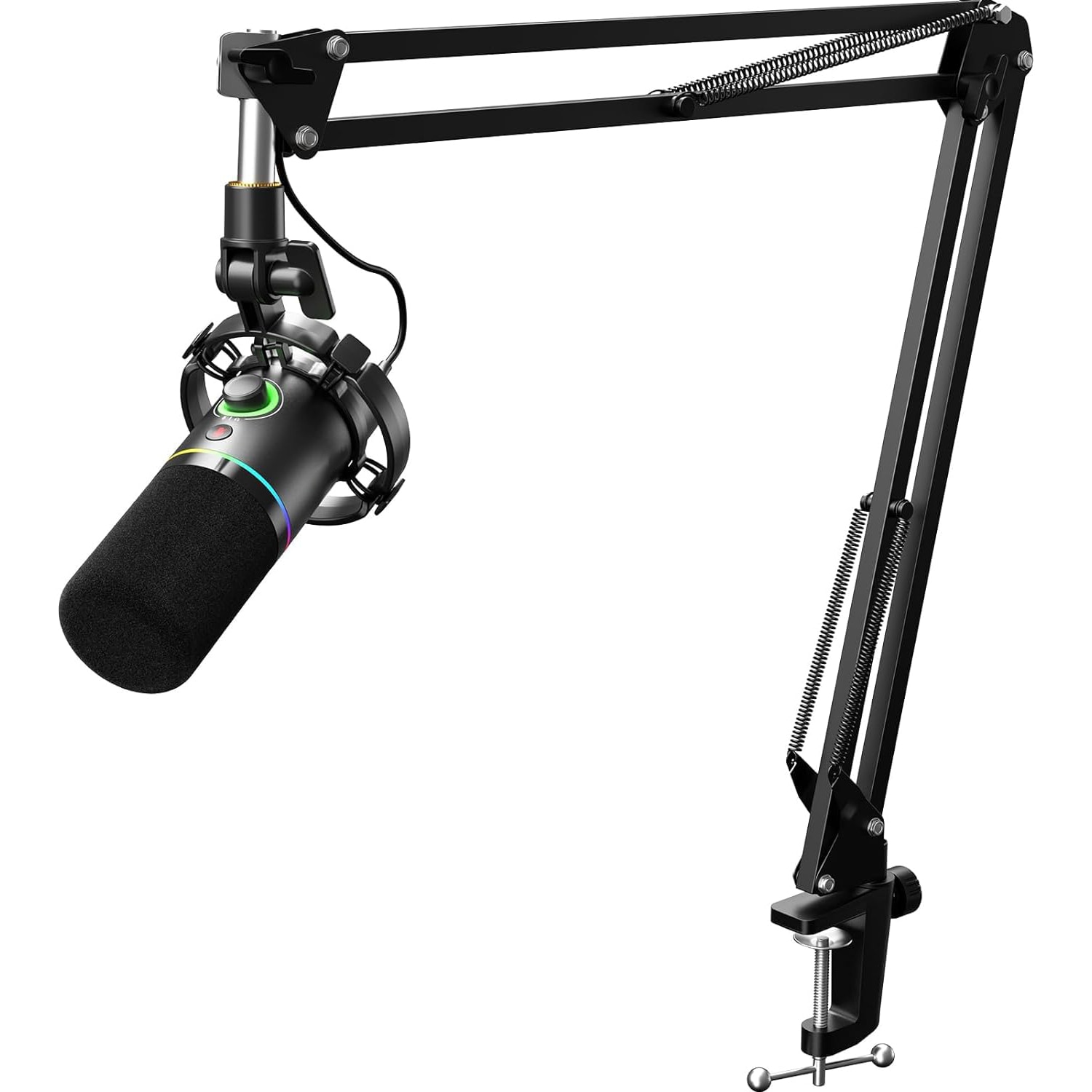 Etokfoks  XLR and USB dynamic microphone kit RGB podcast mic with software mute gain volume boom arm PD200XS black for streaming gaming and
