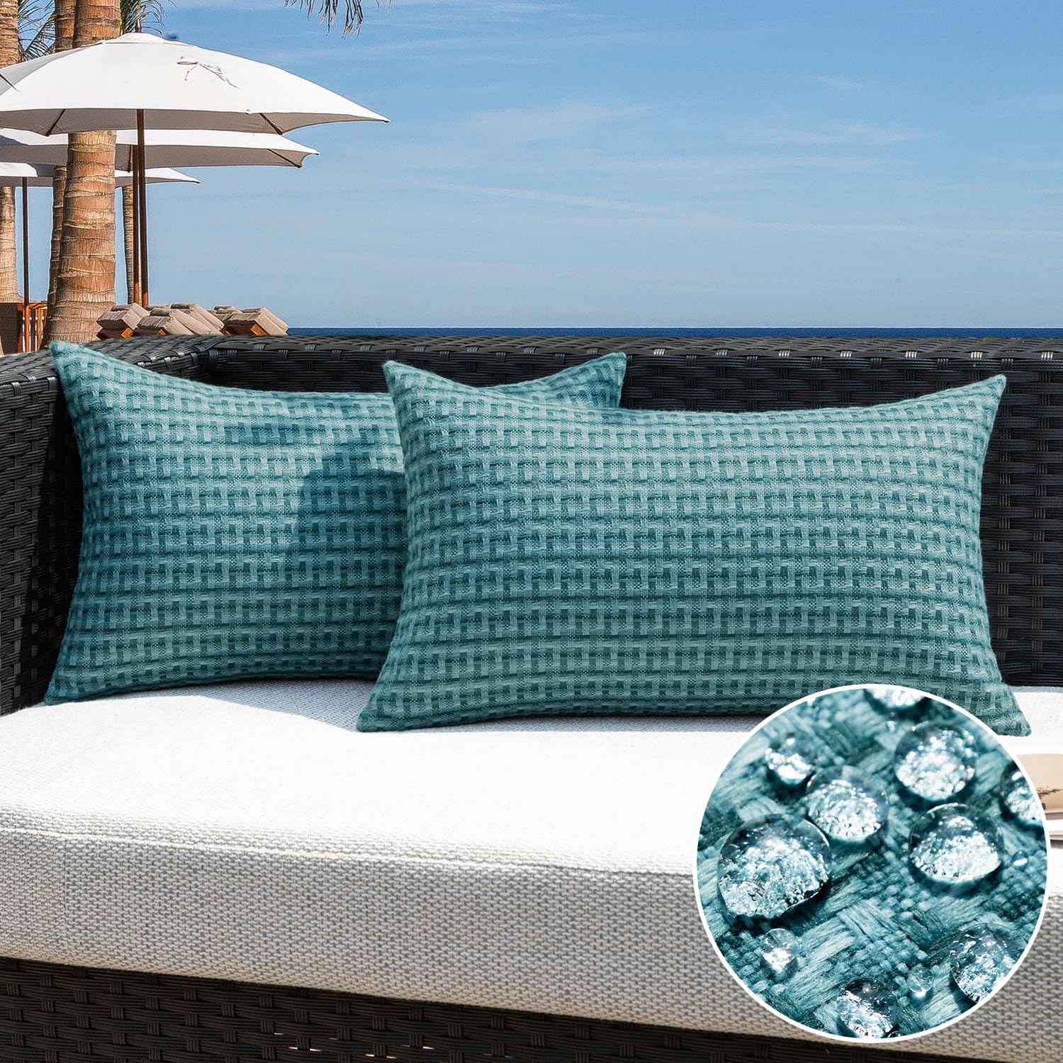 Vrbgify  Outdoor Waterproof Throw Pillow Covers Pack of 2 Decorative Cushion Covers for Patio Garden Bench Sofa Teal 12x20 Inch Durable Polyester