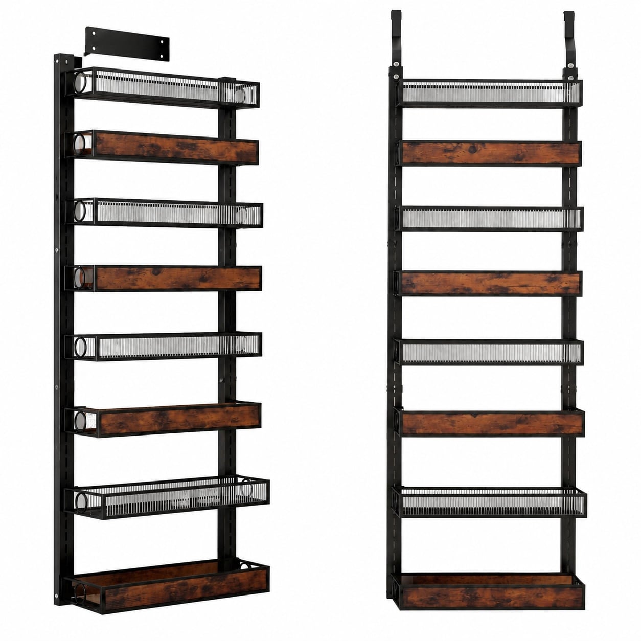 Etokfoks  8 Shelf Black Over Door or Wall Mount Adjustable Spice Rack Organizer Modern Kitchen Pantry Storage Shelf