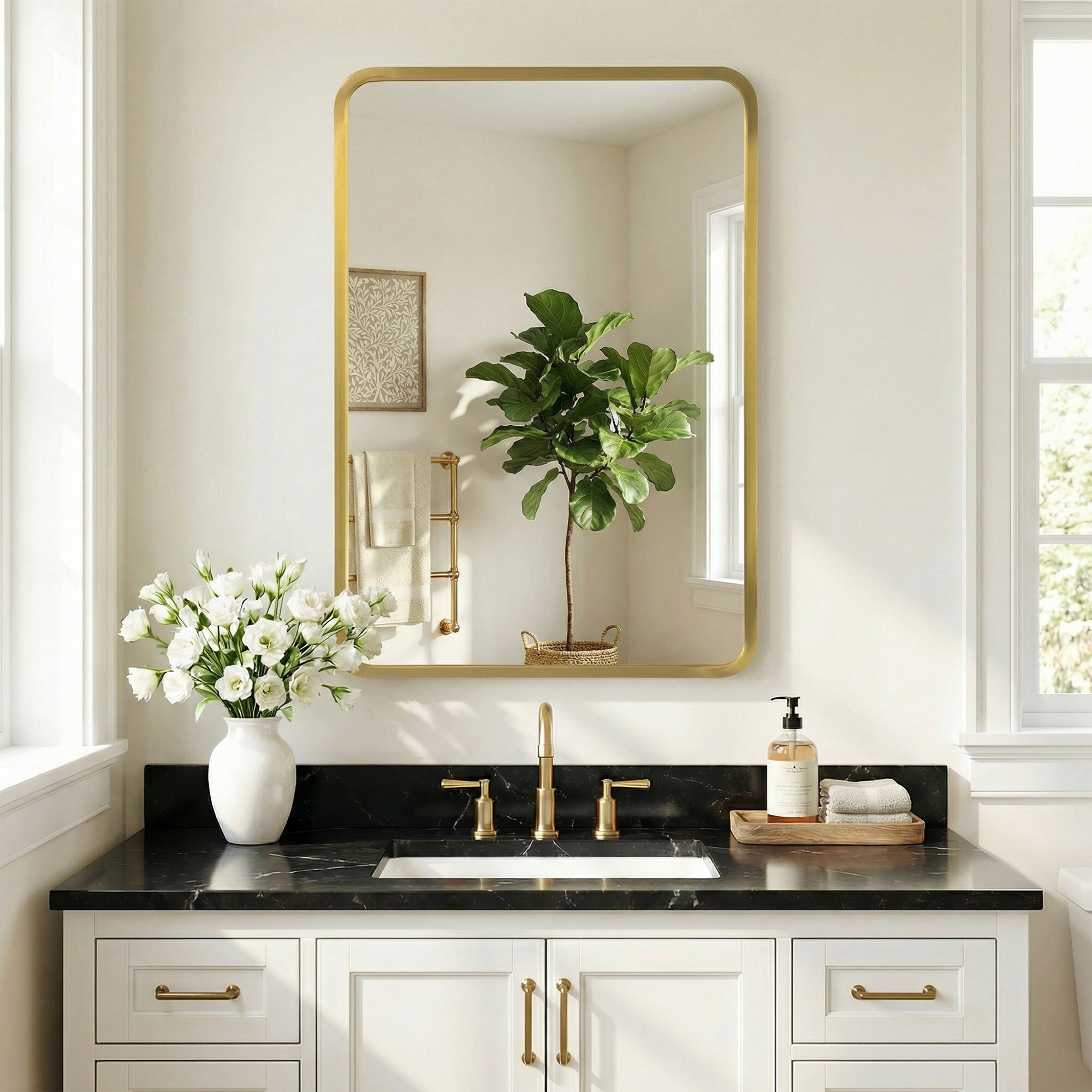 PexFix 16-in W x 24-in H Gold Rectangle Surface/Recessed Mount Medicine Cabinet Bathroom Storage with Mirror