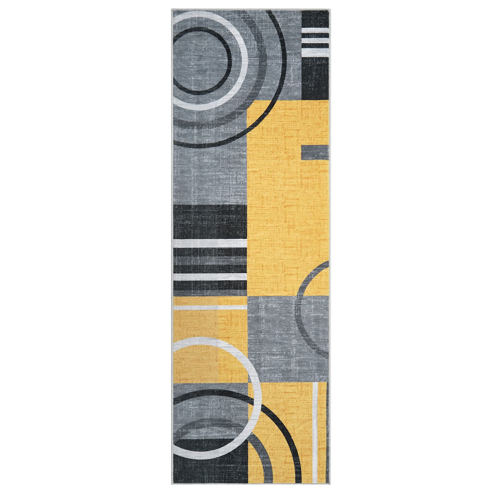 Qeetex LSN-PHO-15ND793I 2 x 6 ft Polyester Cashmere Yellow Rectangular Hallway Bathroom Entryway Kitchen Office Foldable Geometric Printed Modern Washable Area Rug