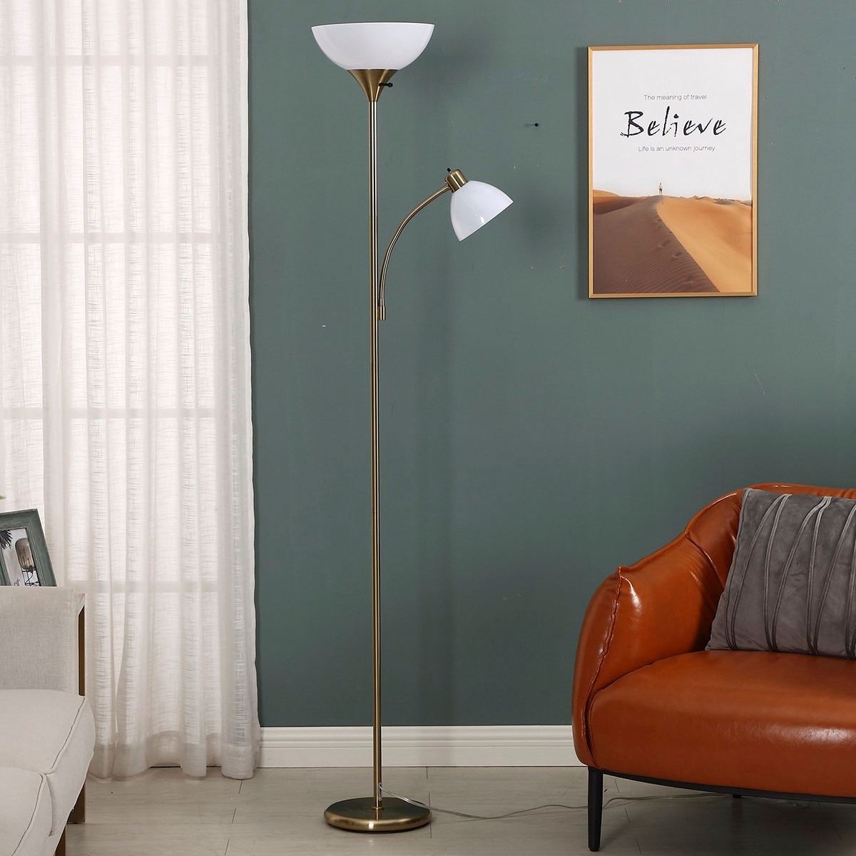 Brightech 72-in Antique Brass Torchiere with Reading Light Floor Lamp ...