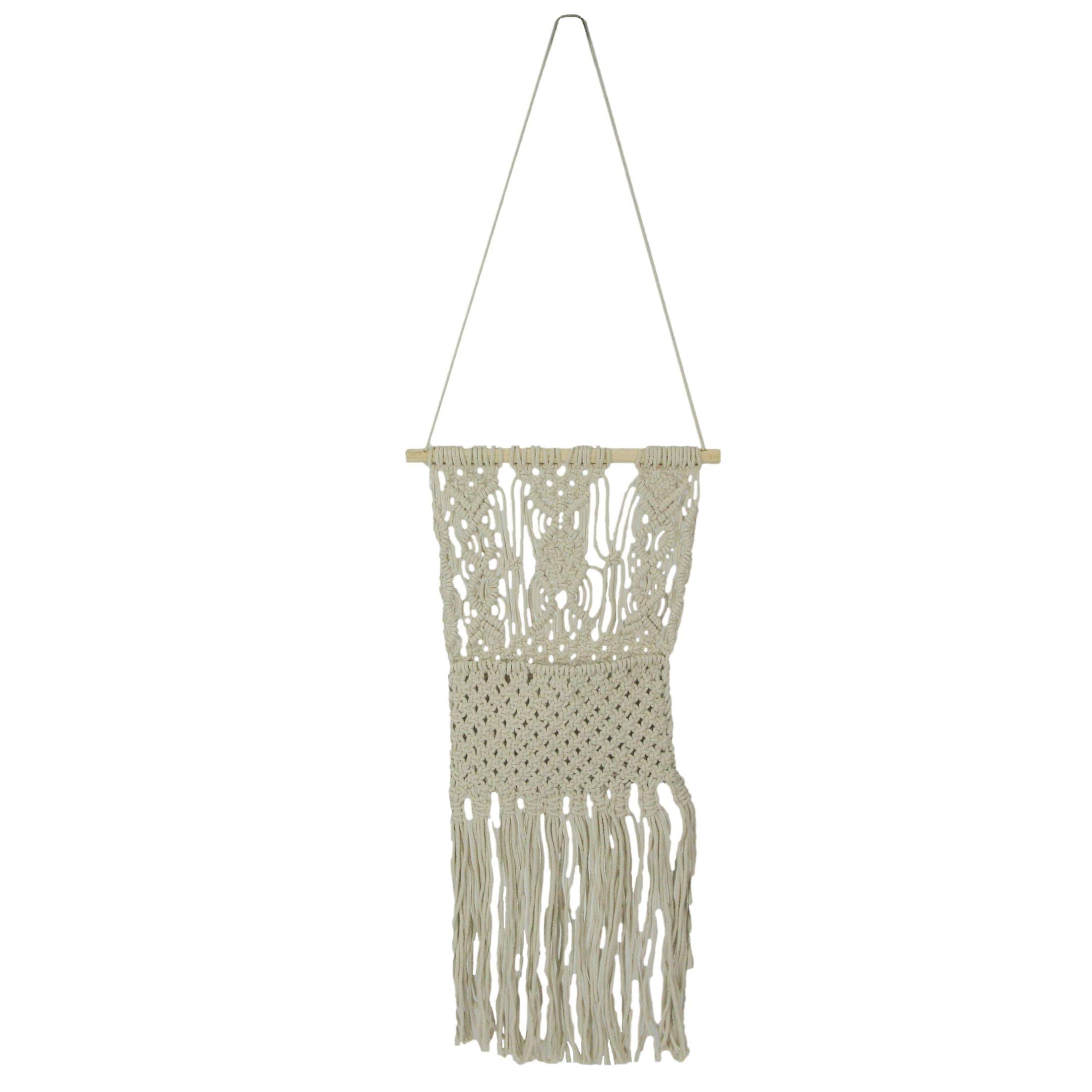 Zeckos PDH-PDMO-045 Hand Tied Macrame Bohemian Style Wall Pocket 27 Inches High Boho Decor