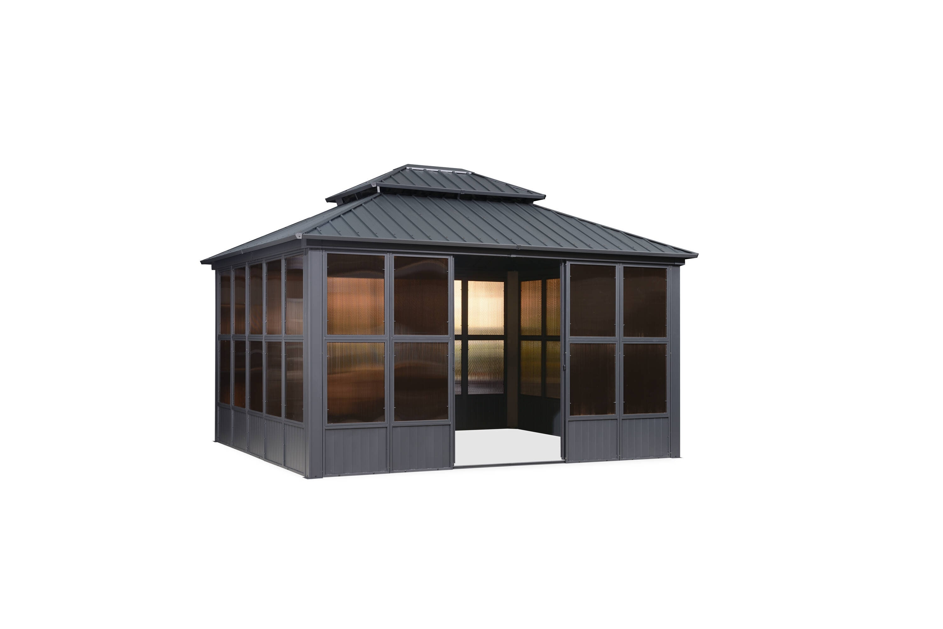 PURPLE LEAF 14-ft x 12-ft Solarium Rectangle Gray Metal Steel Roof ...