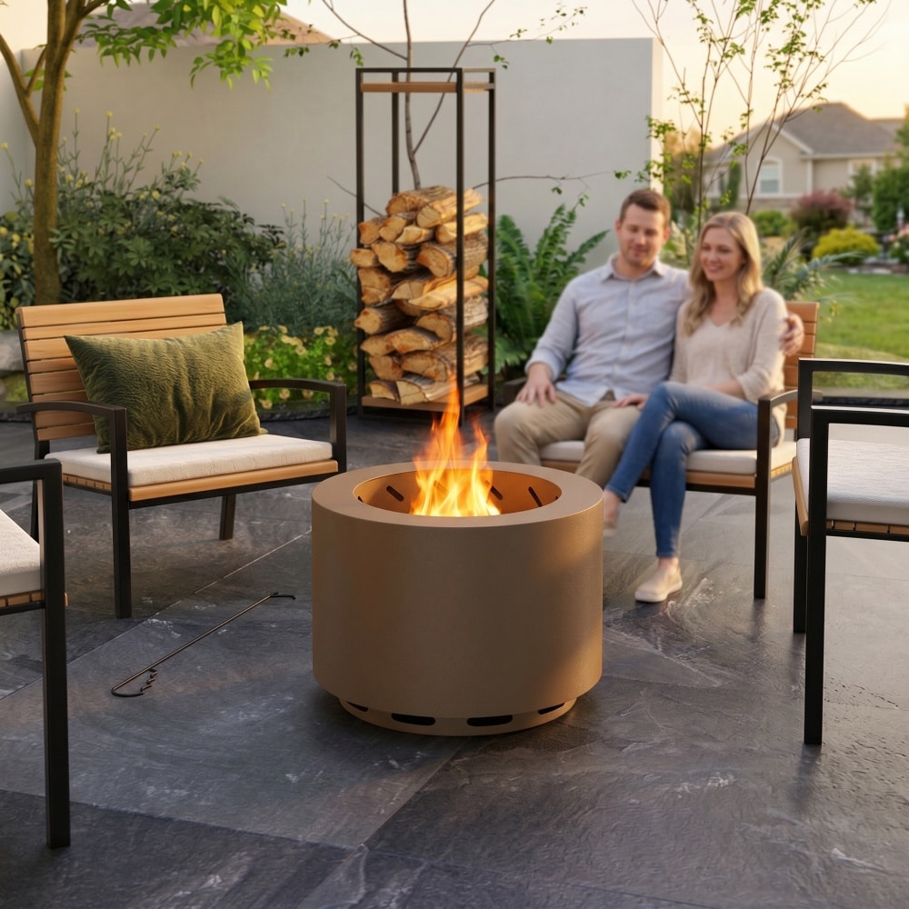 Runesay 19-in W Steel Round Wood-Burning Fire Pit