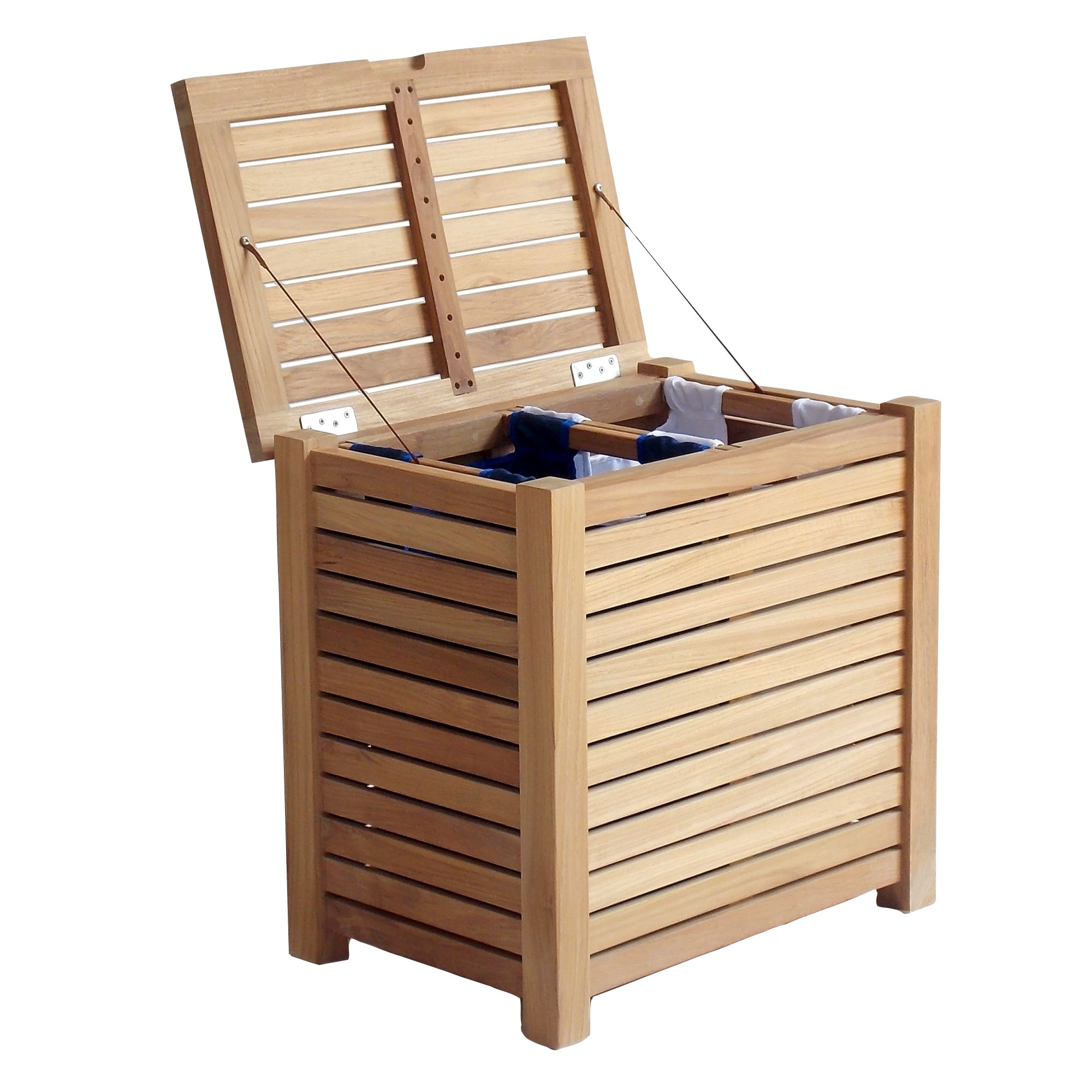 Teak Wood Upright Laundry Hamper with Dual Sacks