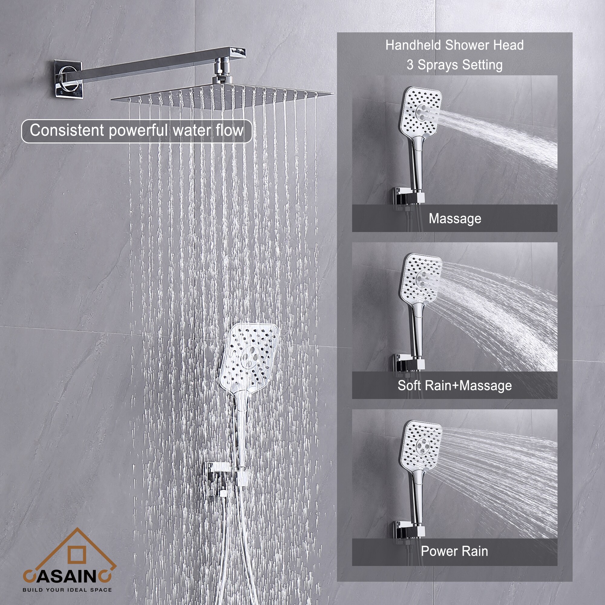 CASAINC CS3952-MB Showerhead-Bar-Panels - View #3