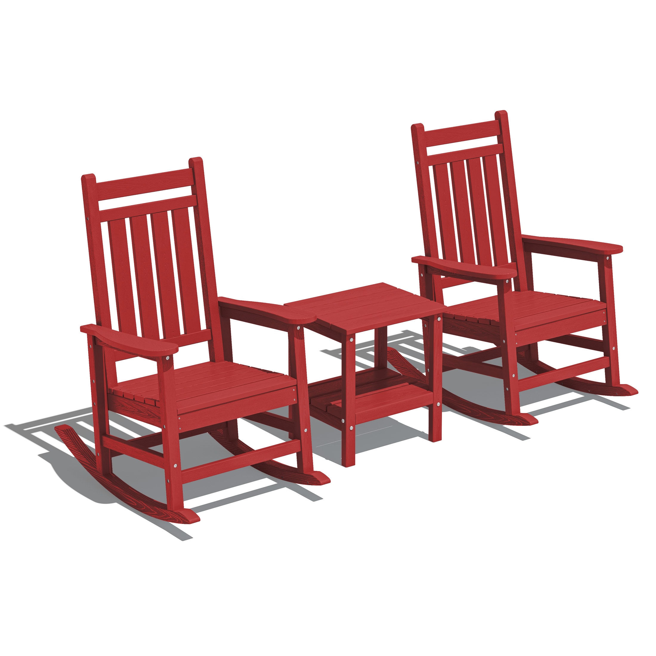 JEAREY GBYY3JT-DR HDPE High-back Patio Rocking Chair Set of 2 Dark Red HDPE Frame Rocking Chair with Slat Seat