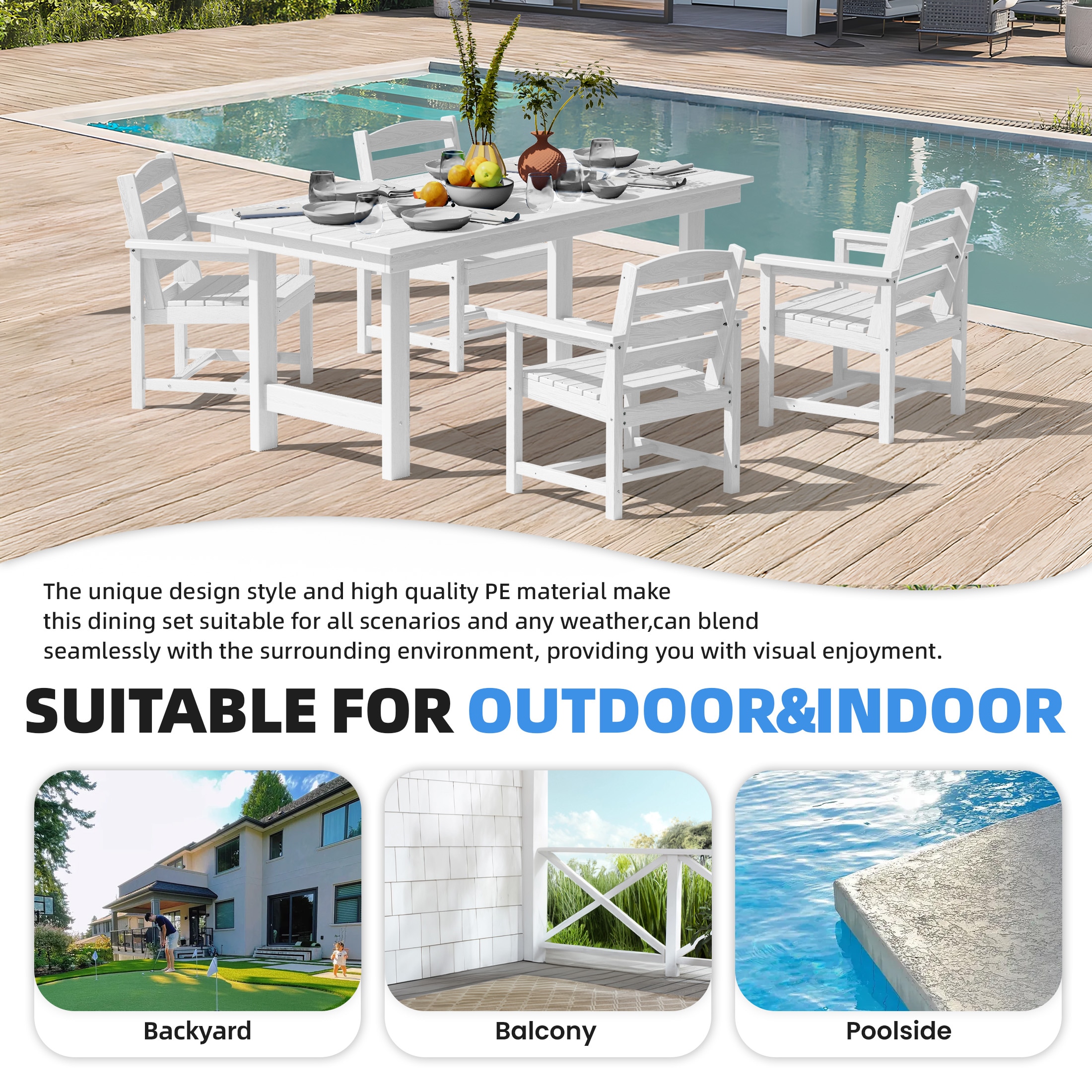 JEAREY 5-Piece HDPE Outdoor Dining Table Sets with Umbrella