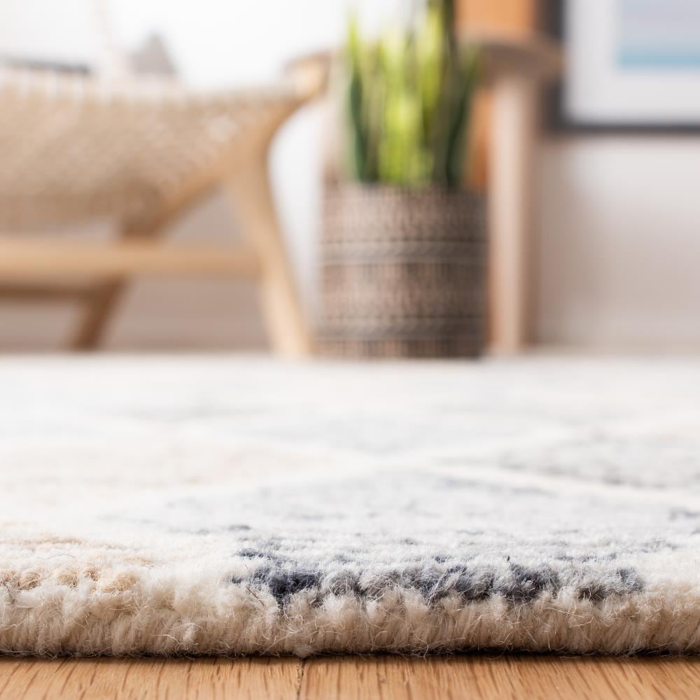 Blue and Beige Geometric Tufted Wool Area Rug 4' x 6'