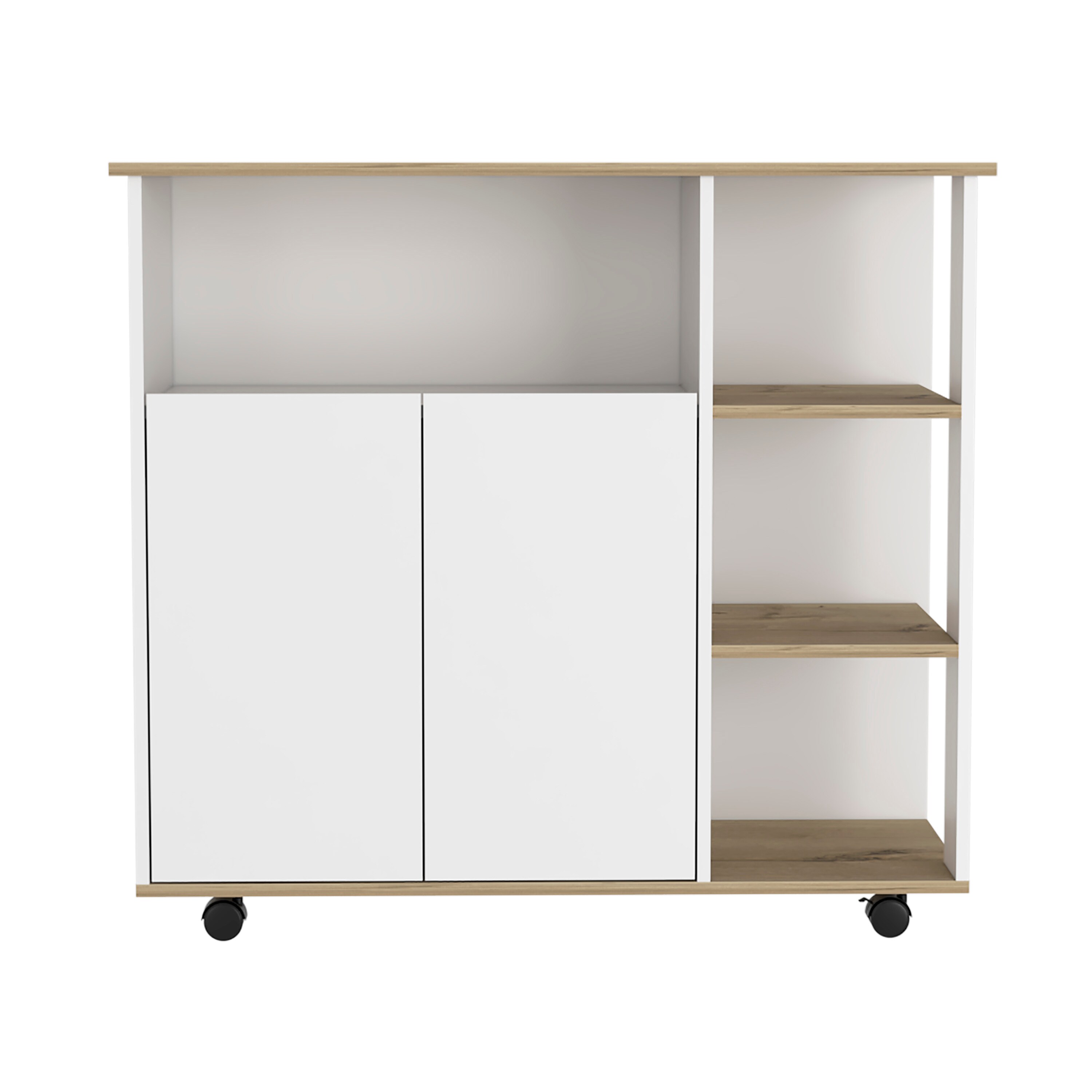 BABOOM White Composite Base with Wood Top Rolling Kitchen Island (15.75-in x 39.37-in x 35.43-in)