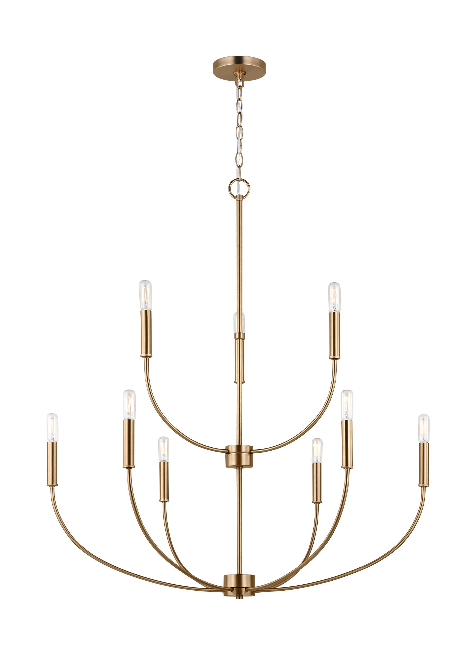 Elegant Satin Brass 9-Light Incandescent Chandelier with Clear Accents