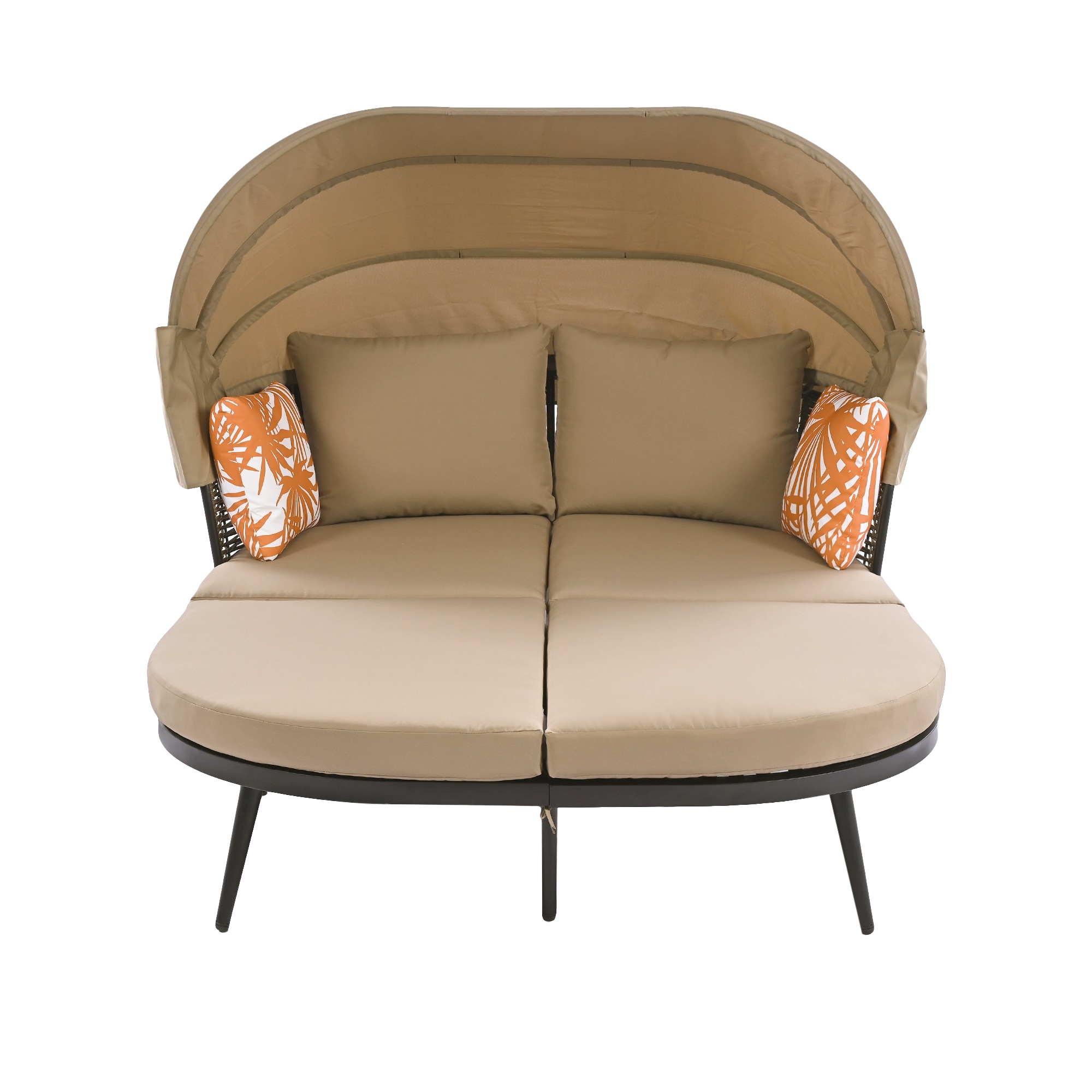 Nestfair AUTO0027D Patio Furniture Sets Outdoor Daybed with Brown Cushions and Iron Frame