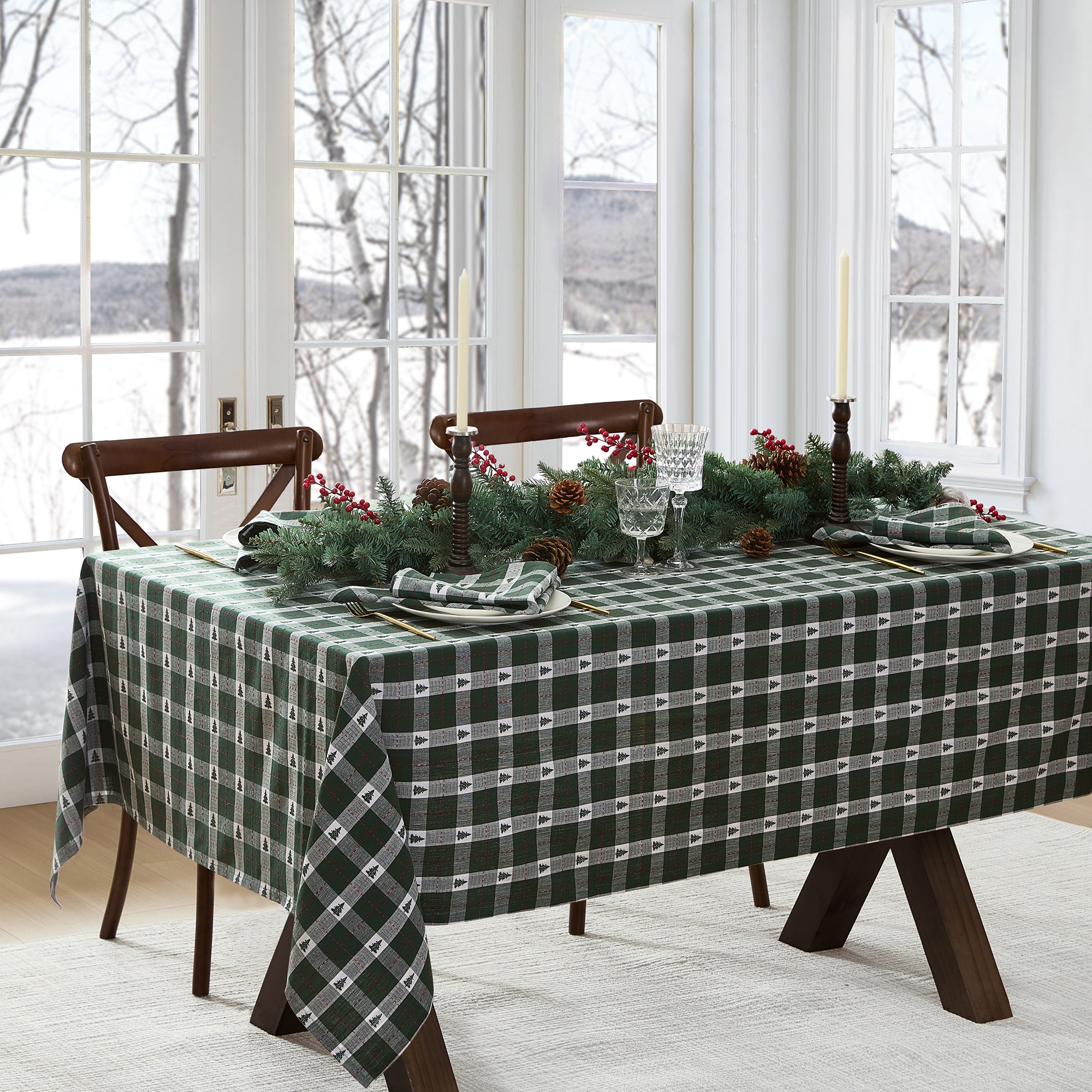 Elrene Home Fashions 194590284893 Sherwood Tree Dobby Cotton Rectangle 60x120 Indoor Green Table Cover for 8-ft rectangle