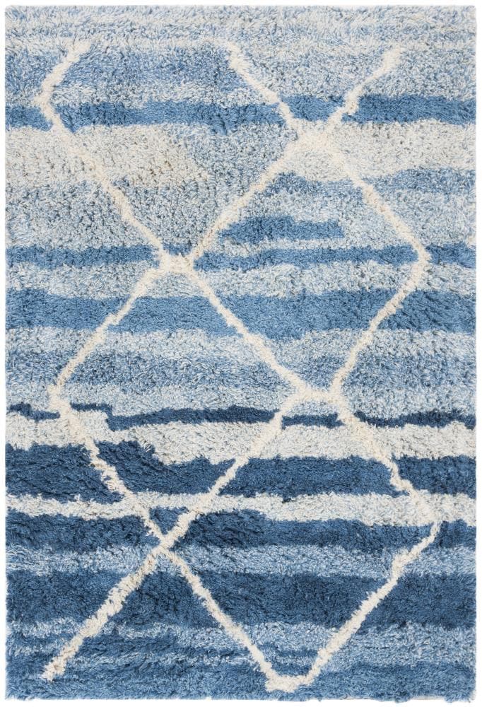 Safavieh CSB250M-4 Casablanca Safi Shag 4 x 6 (ft) Tufted Wool Blue/Ivory Rectangular Indoor Trellis Moroccan Area rug