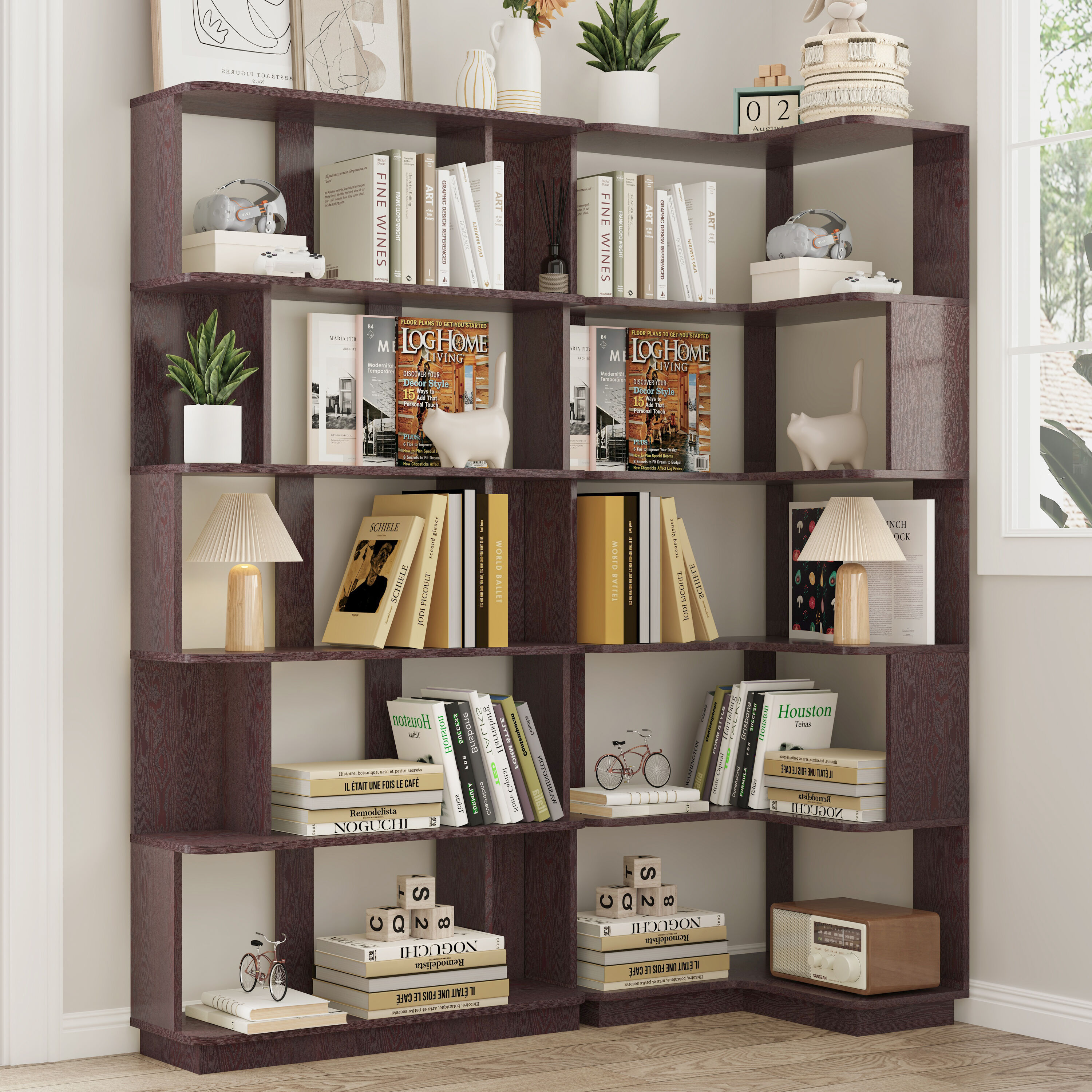 Cenadinz Set of 2 Dark Red Free Combination Bookcase Space-Saving ...