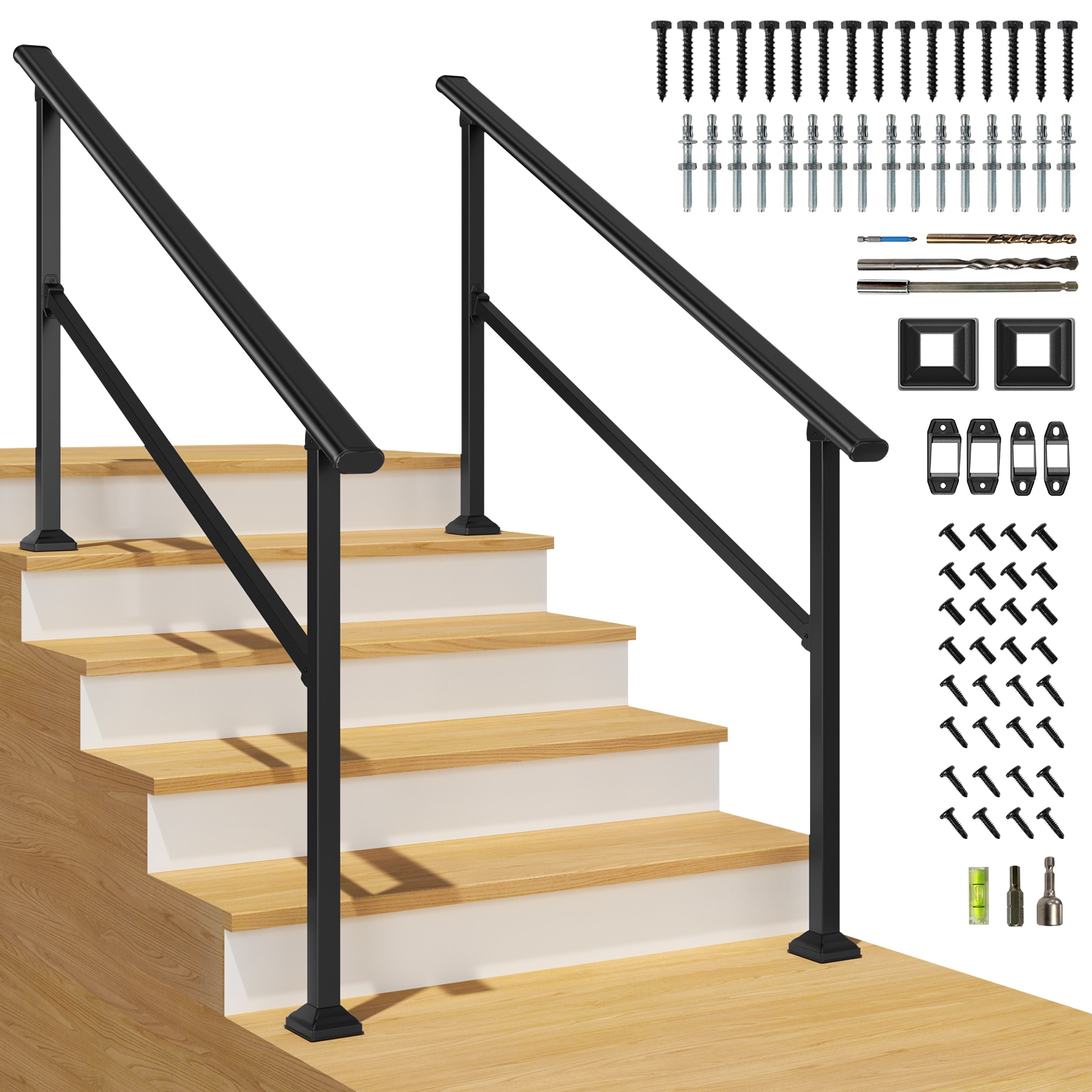 LOVMOR 2 Pack 5 Step Hand Rails for Outdoor Steps Wrought Iron Railing #5 STEP HAND RAILS