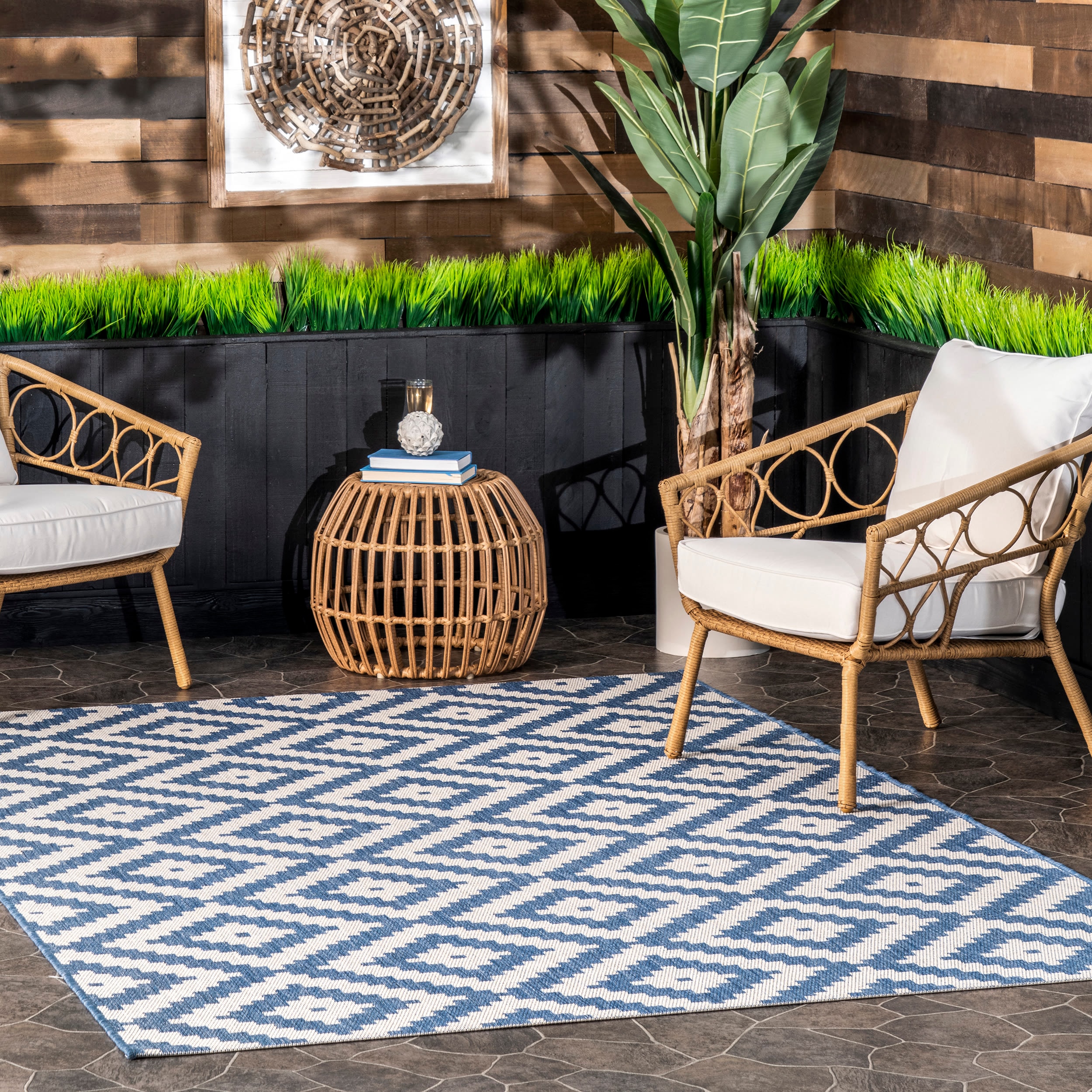 nuLOOM OWDN20C-203 Marybelle 2 x 3 (ft) Loomed Polypropylene Blue Rectangular Indoor/Outdoor Trellis Area rug