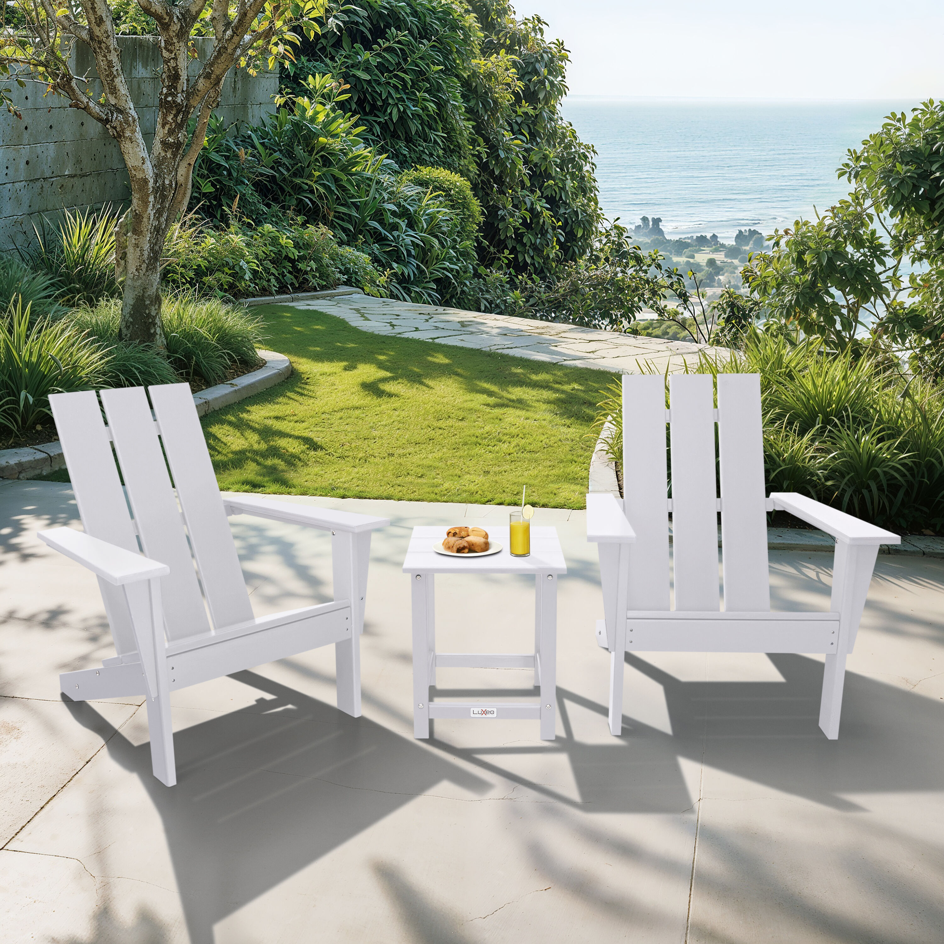 LuXeo LUX-1522-WHT2T Arcadia 3 -Piece Patio Conversation Set