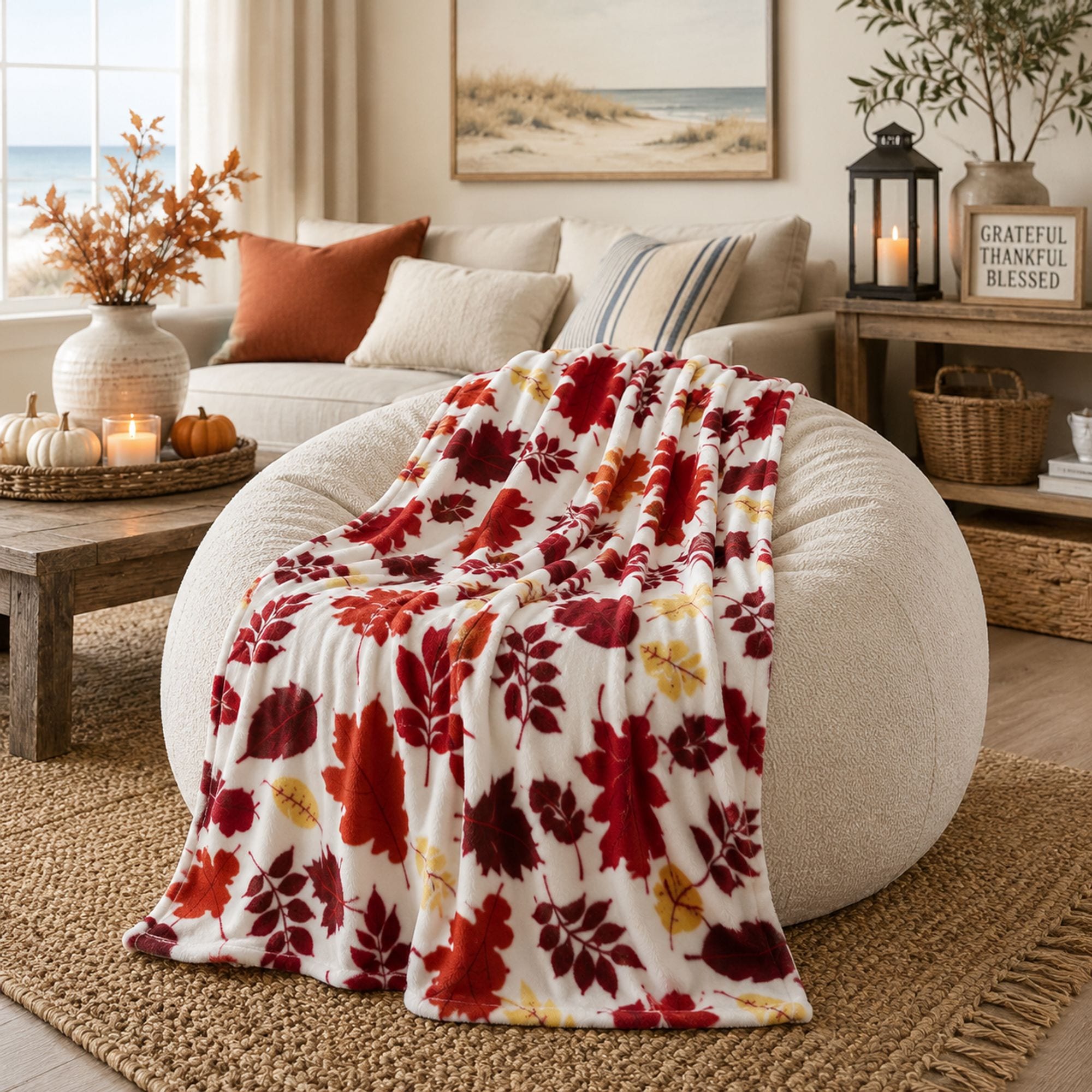 KATE AURORA Ultra Soft and Plush Fall Autumn Leaves Hypoallergenic Fleece Throw Blanket Cover
