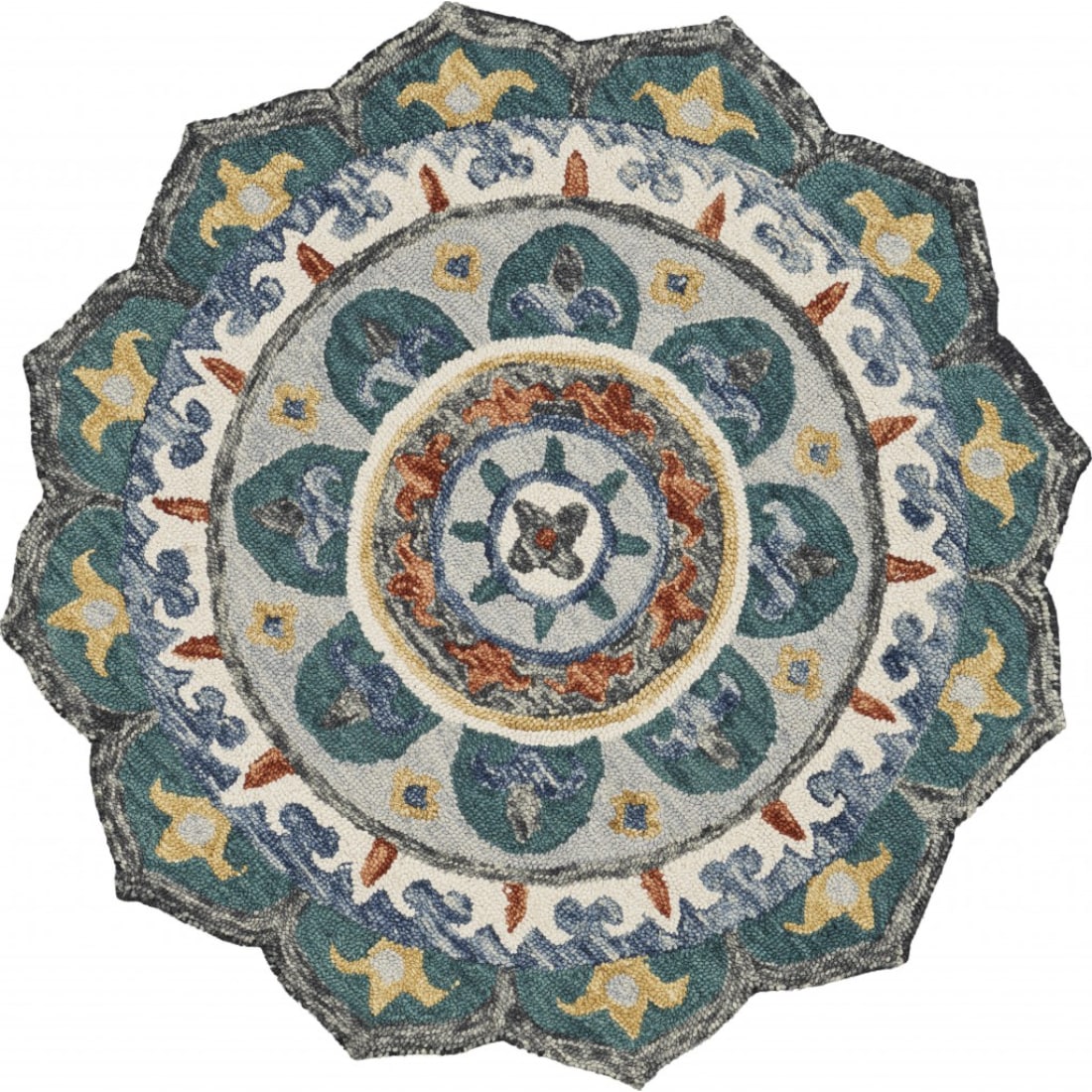 HomeRoots 4000396170 4 x 4 (ft) Tufted Wool Green Multi Round Indoor Area rug